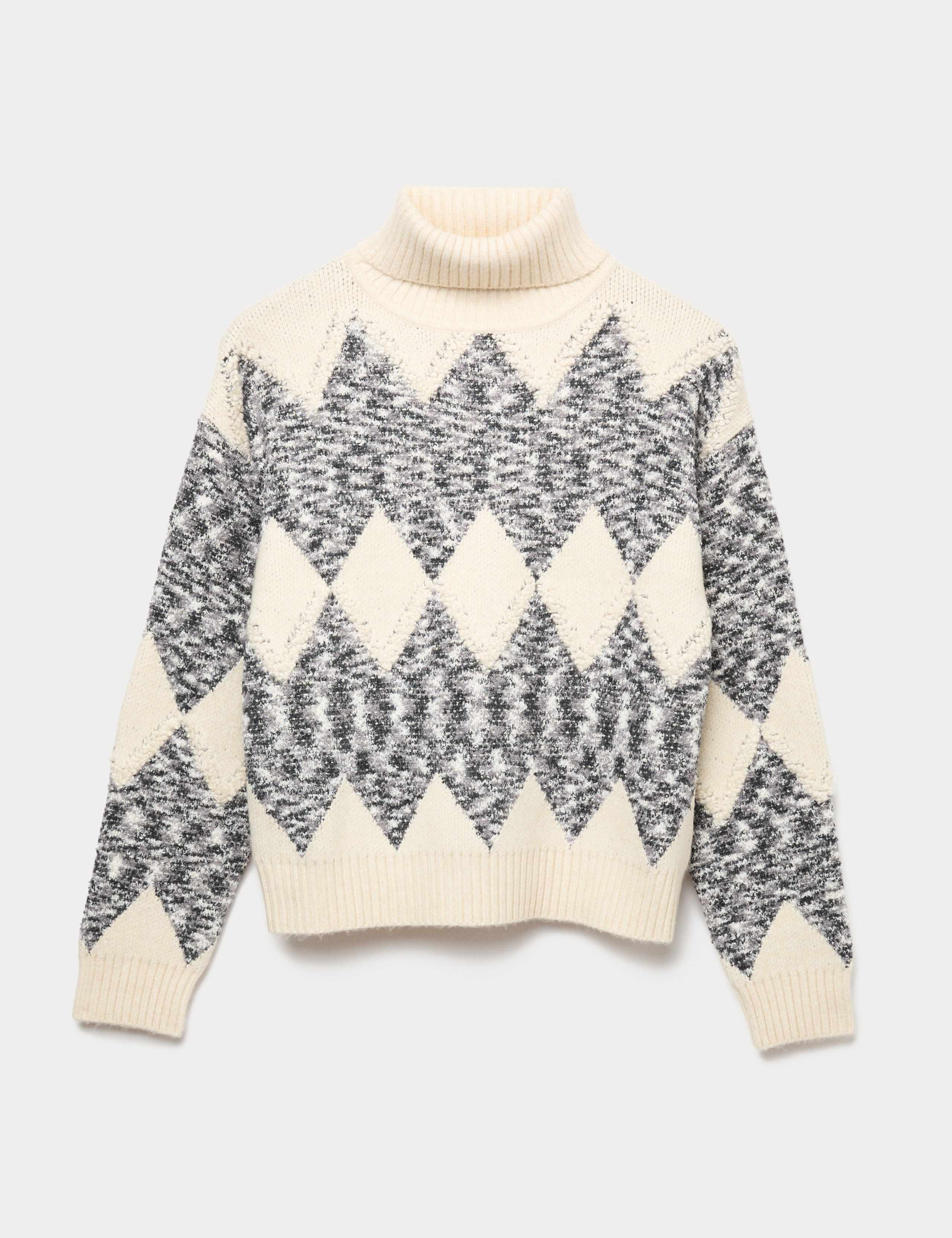 Tweed Argyle Roll Neck Jumper