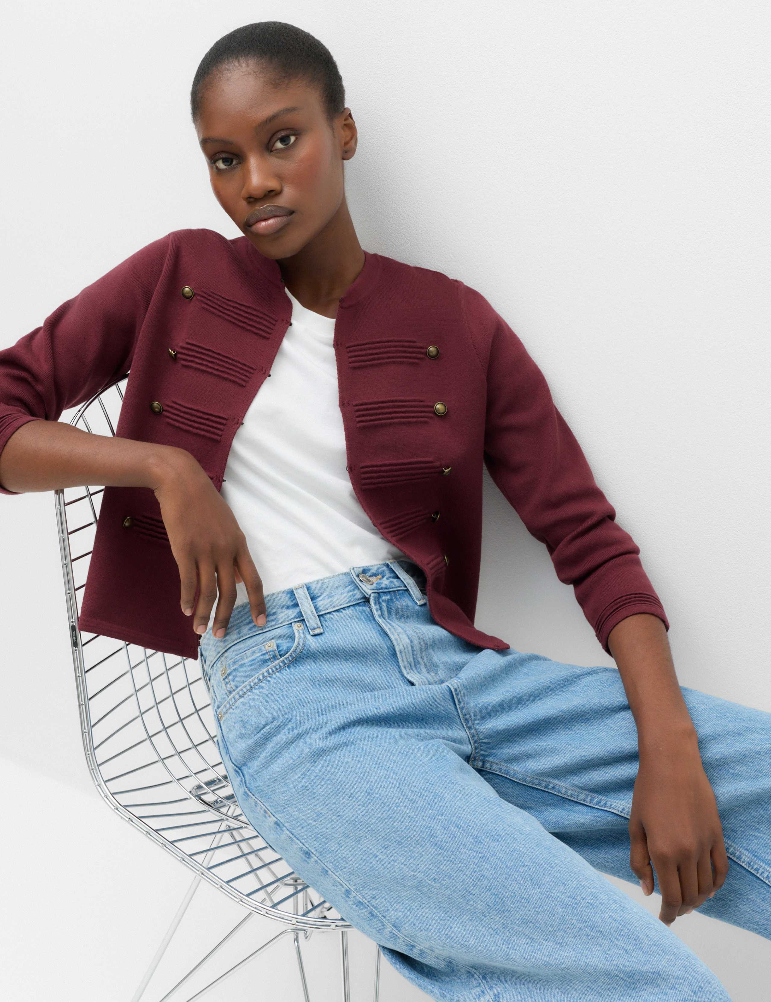 Cotton Rich Button Detail Knitted Jacket