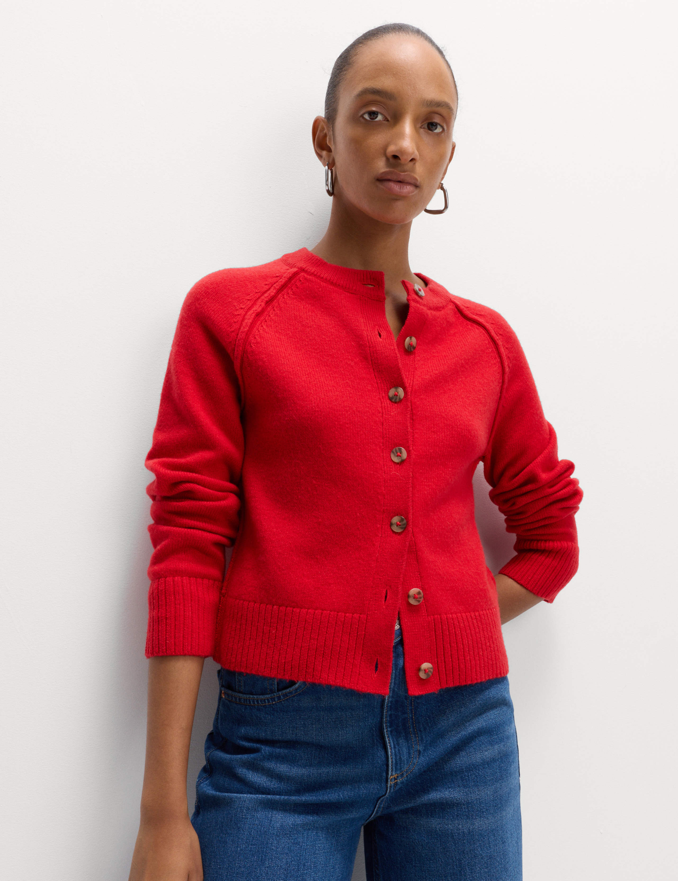 Lambswool Blend Crew Neck Cardigan