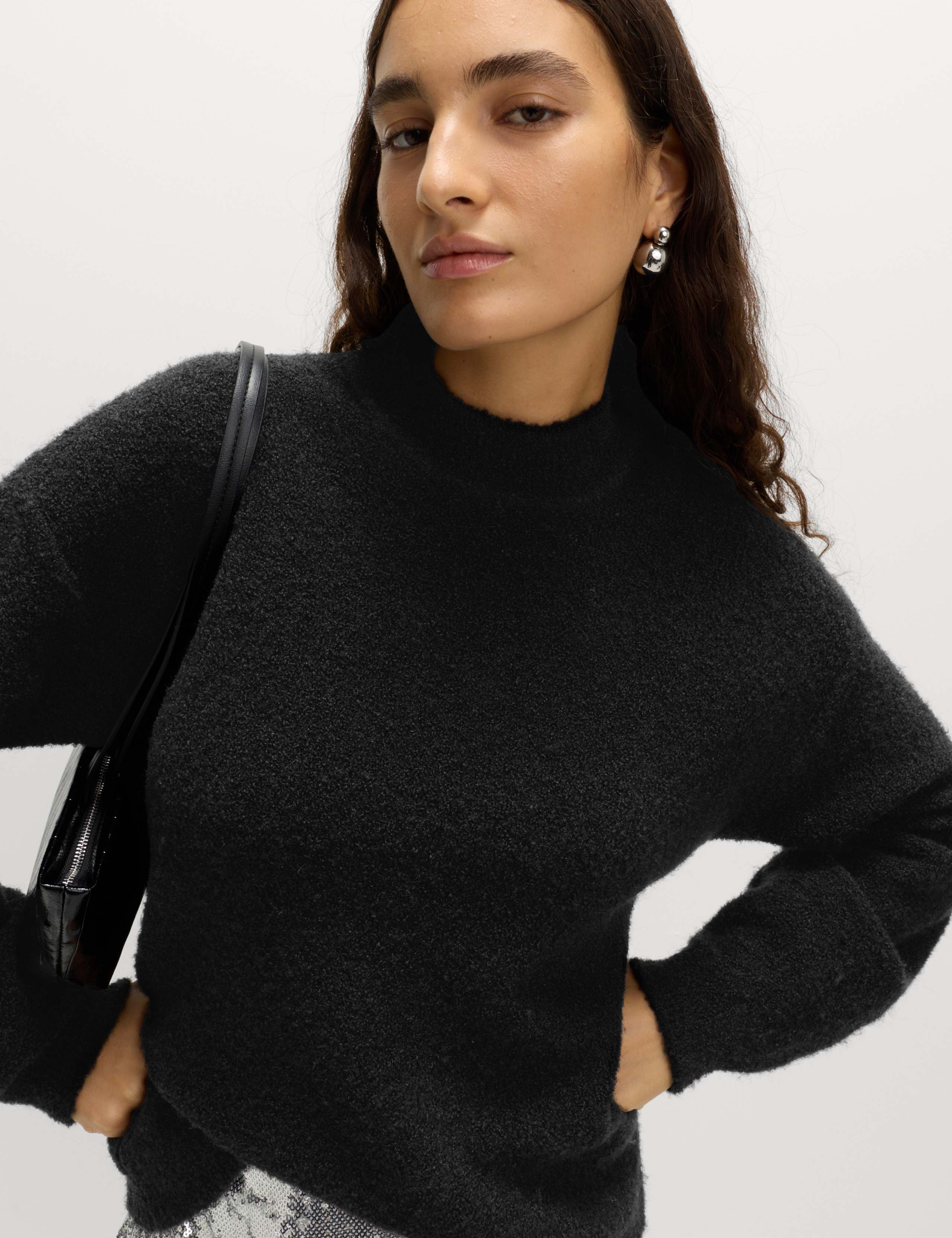Wool Blend Textured Funnel Neck Jumper