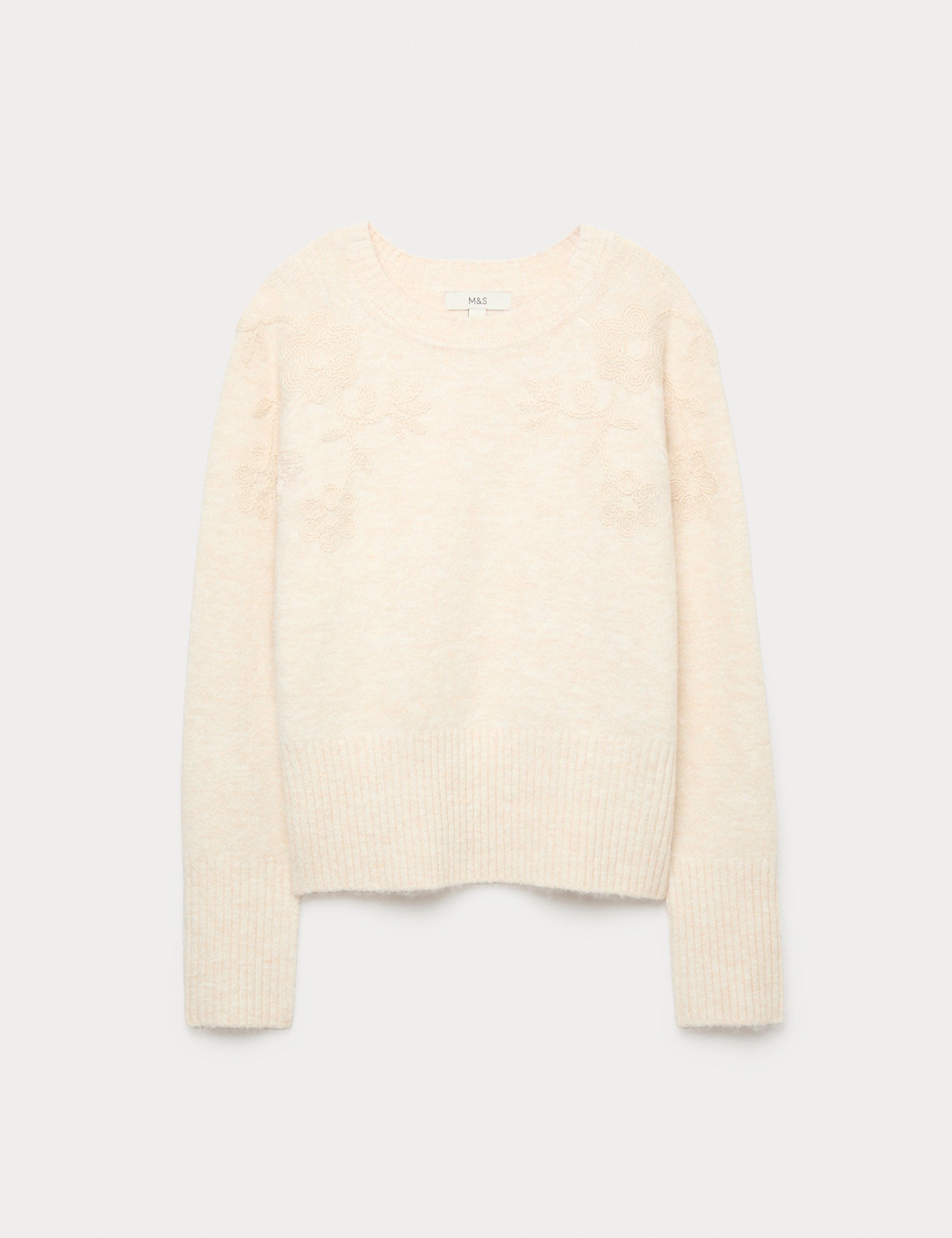 Embroidered Crew Neck Jumper With Wool