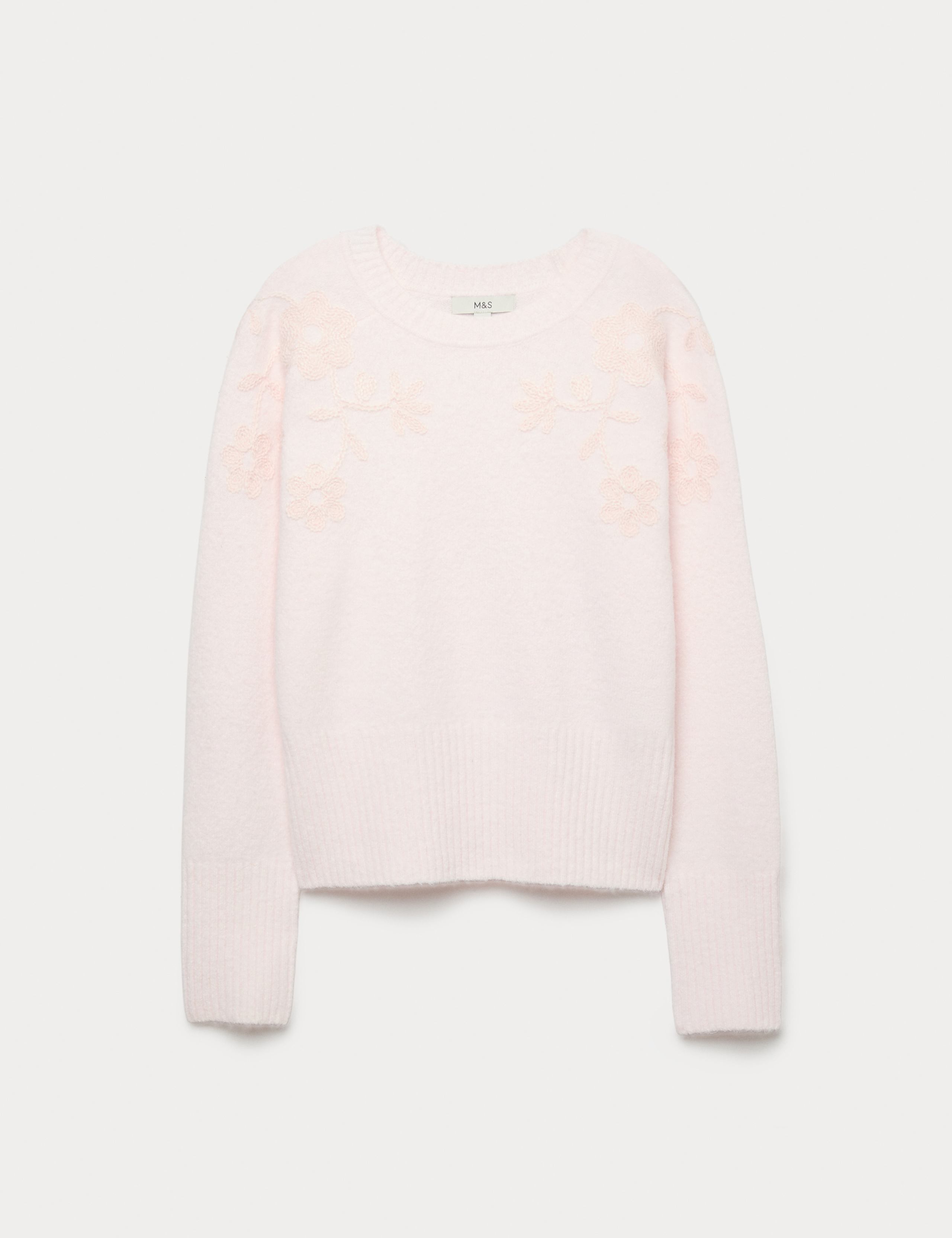 Embroidered Crew Neck Jumper With Wool