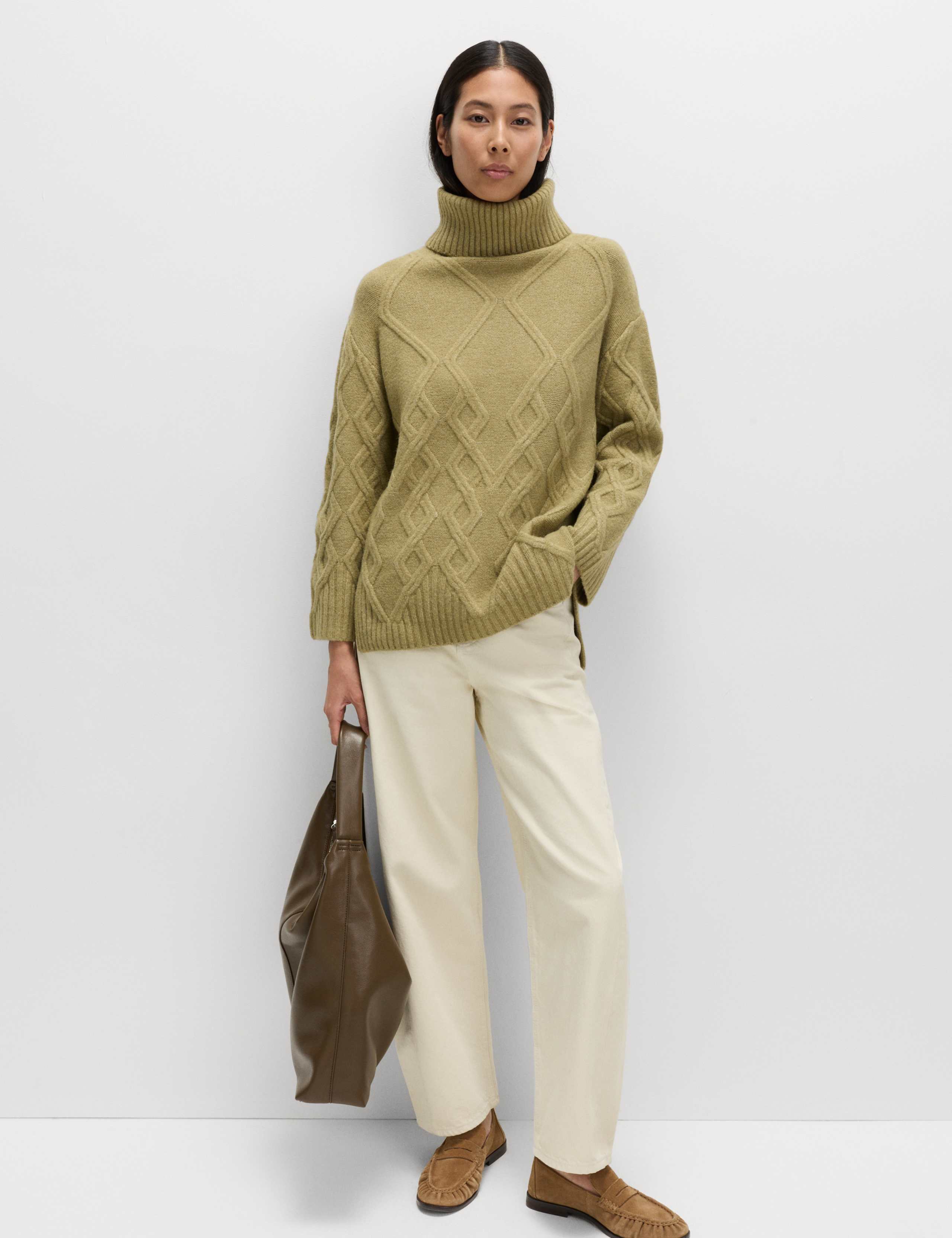 Cable Knit Longline Jumper with Wool
