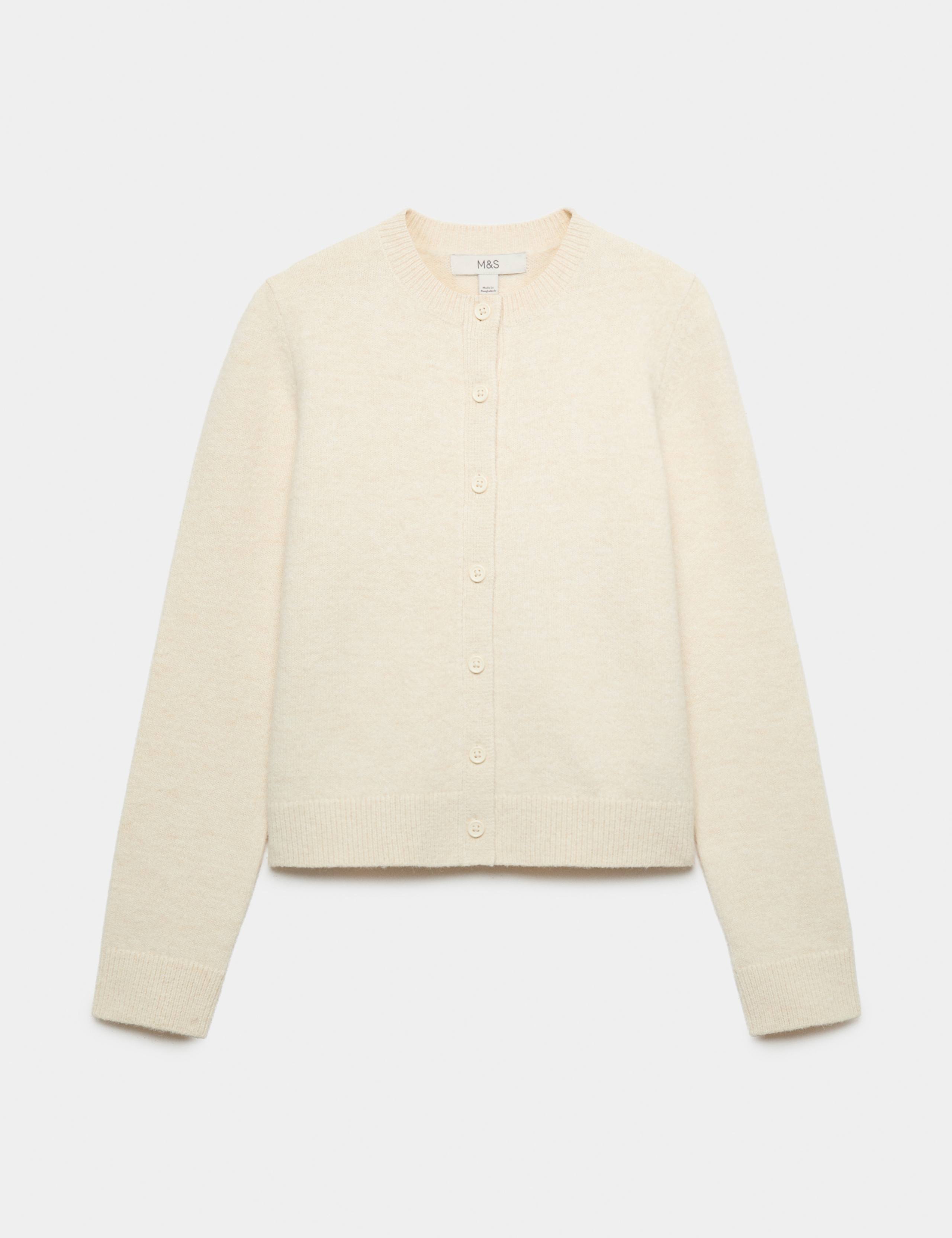 Crew Neck Cardigan with Wool
