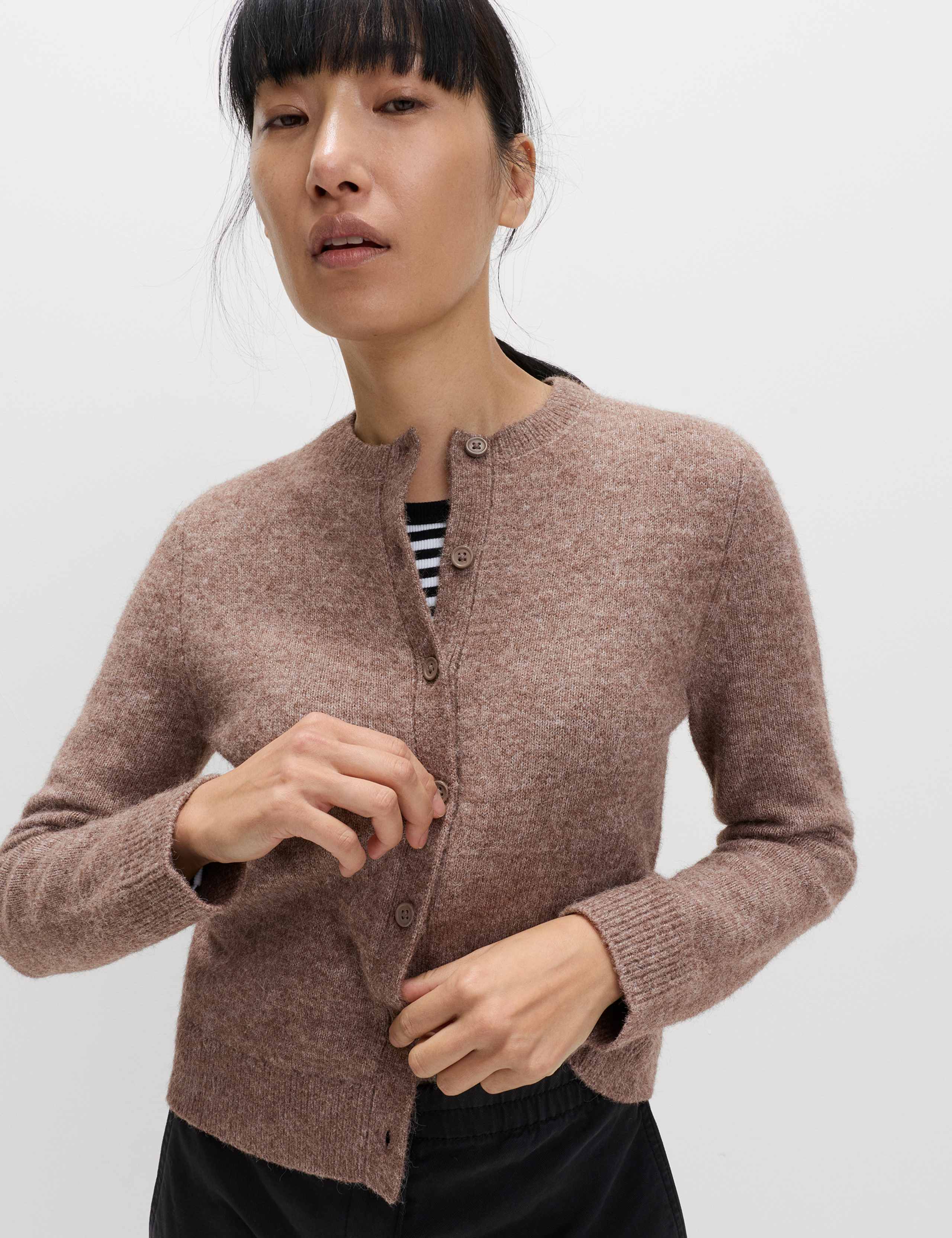 Crew Neck Cardigan with Wool