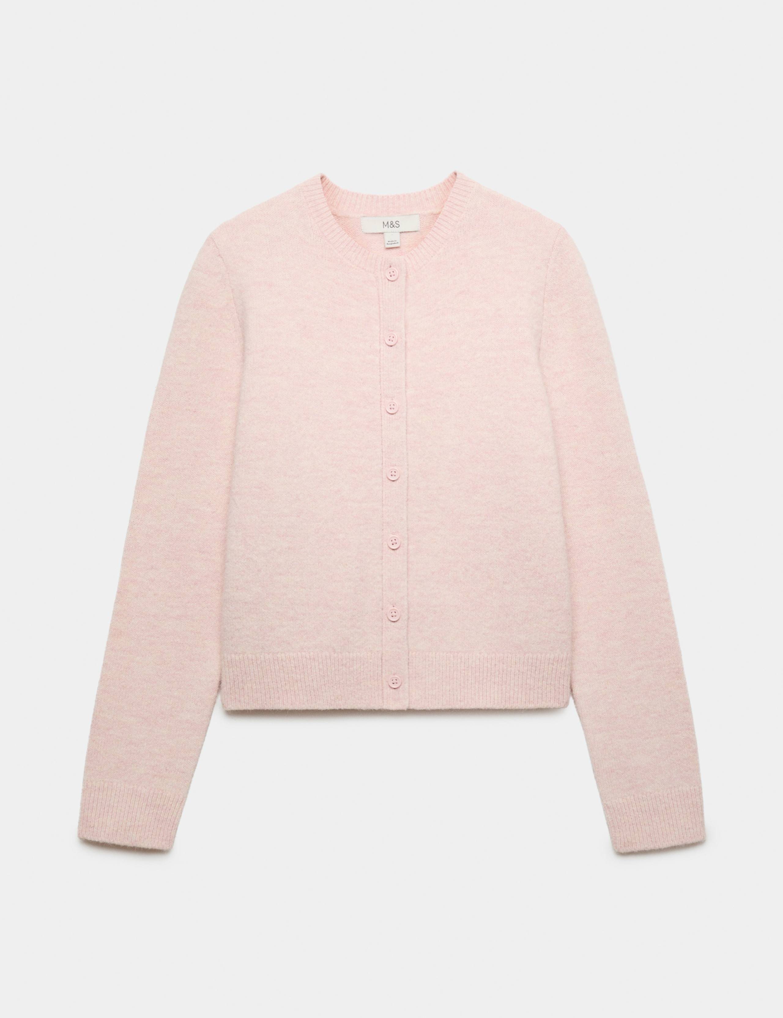 Crew Neck Cardigan with Wool