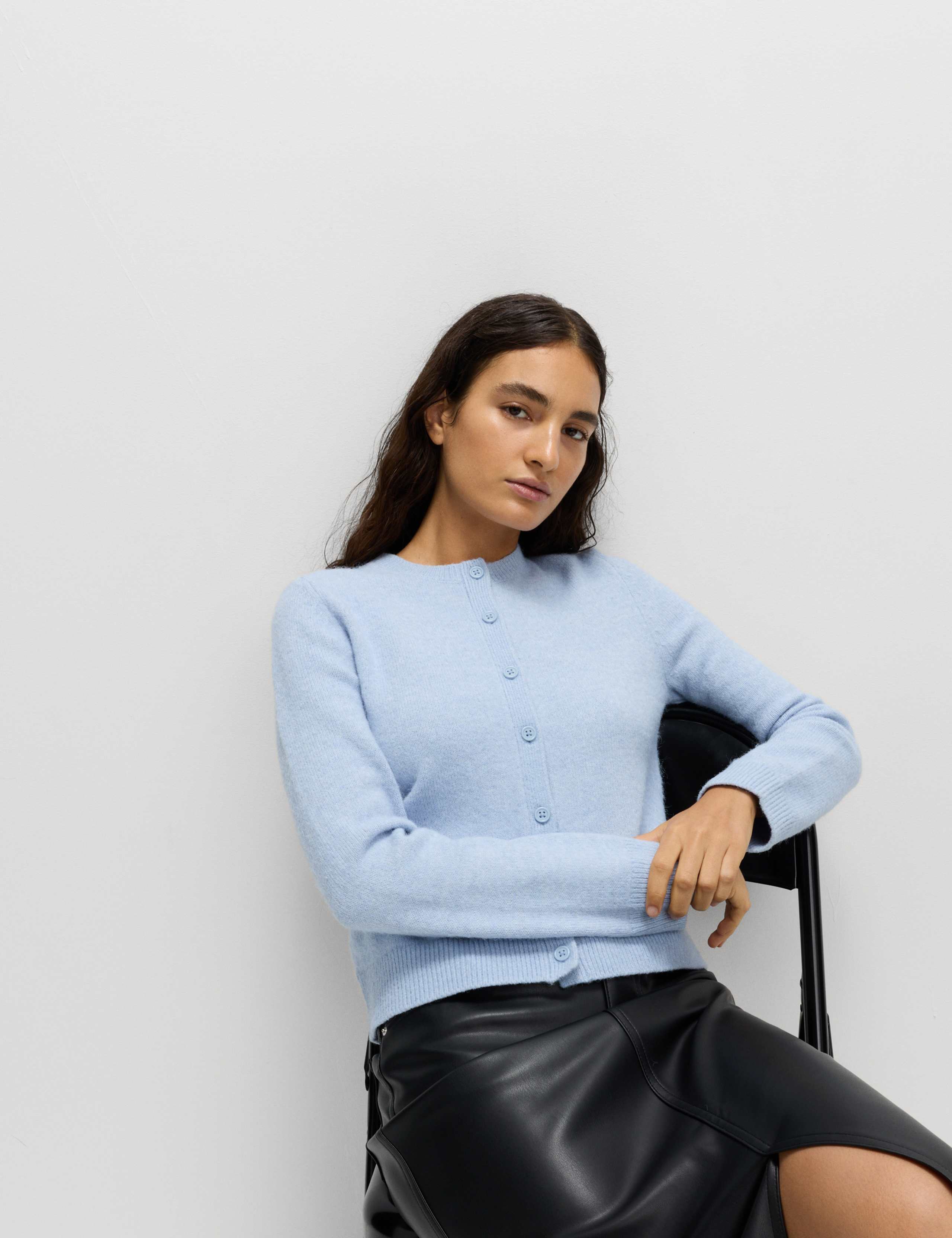 Crew Neck Cardigan with Wool