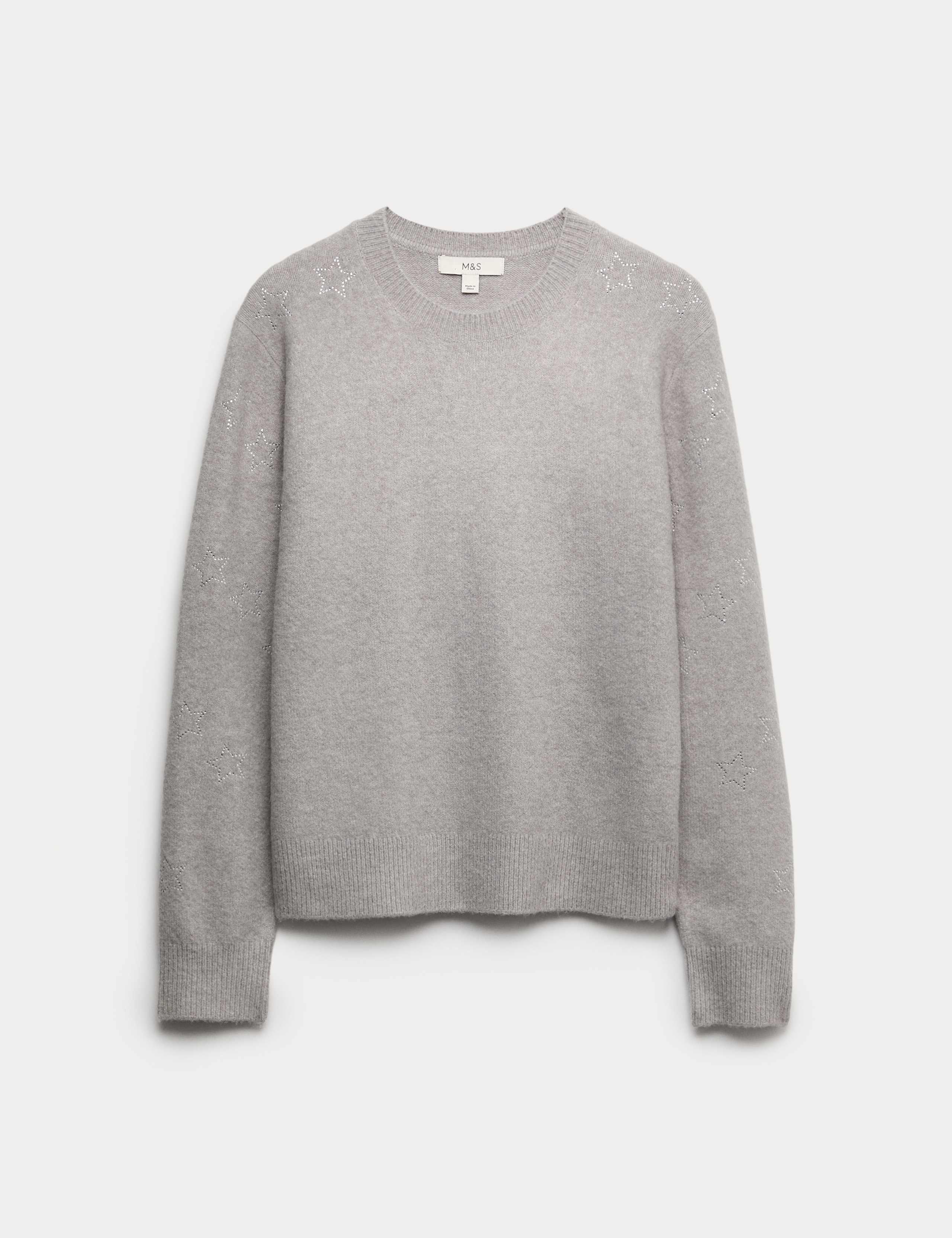 Gem Detail Crew Neck Jumper with Wool