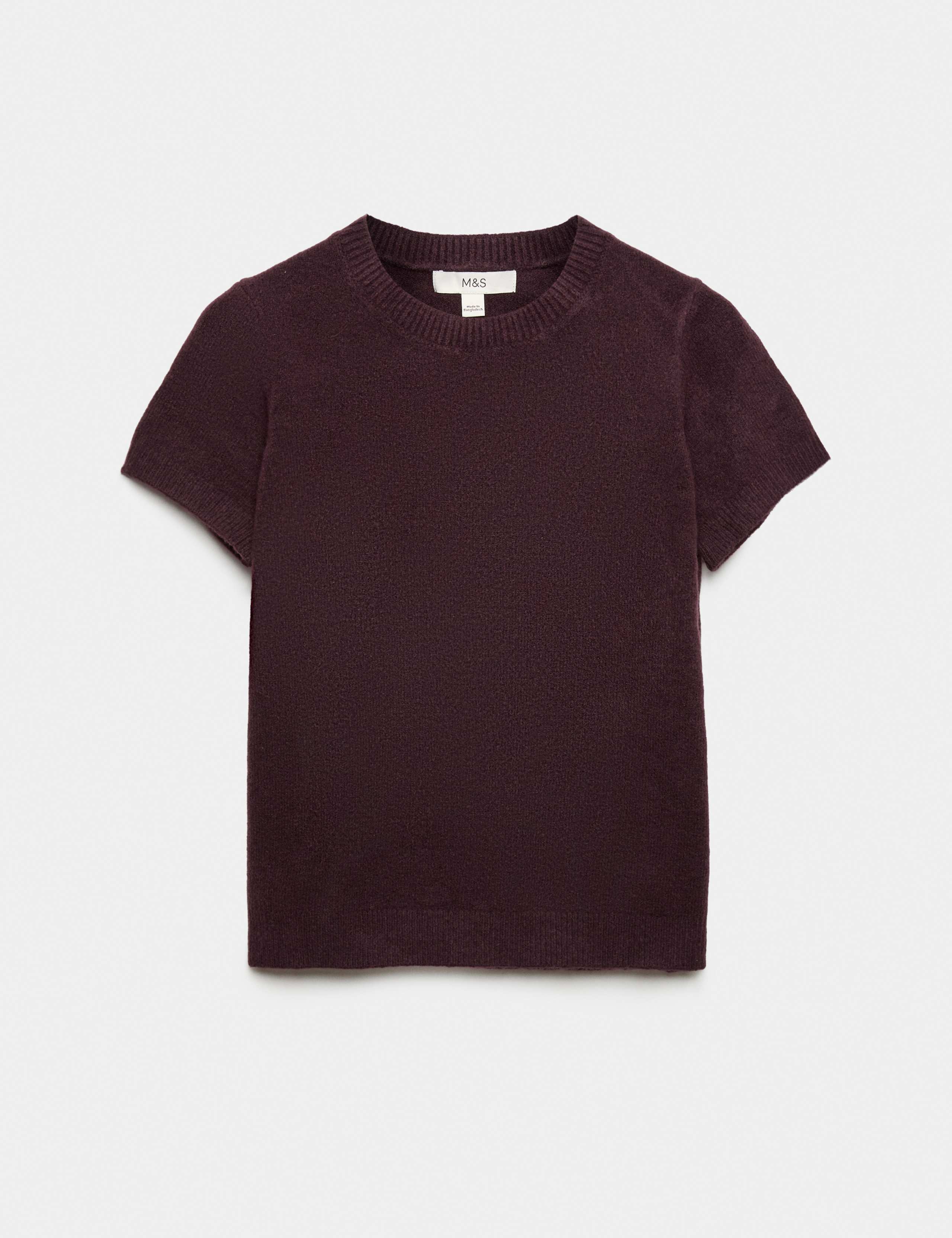 Crew Neck Short Knitted Top With Wool