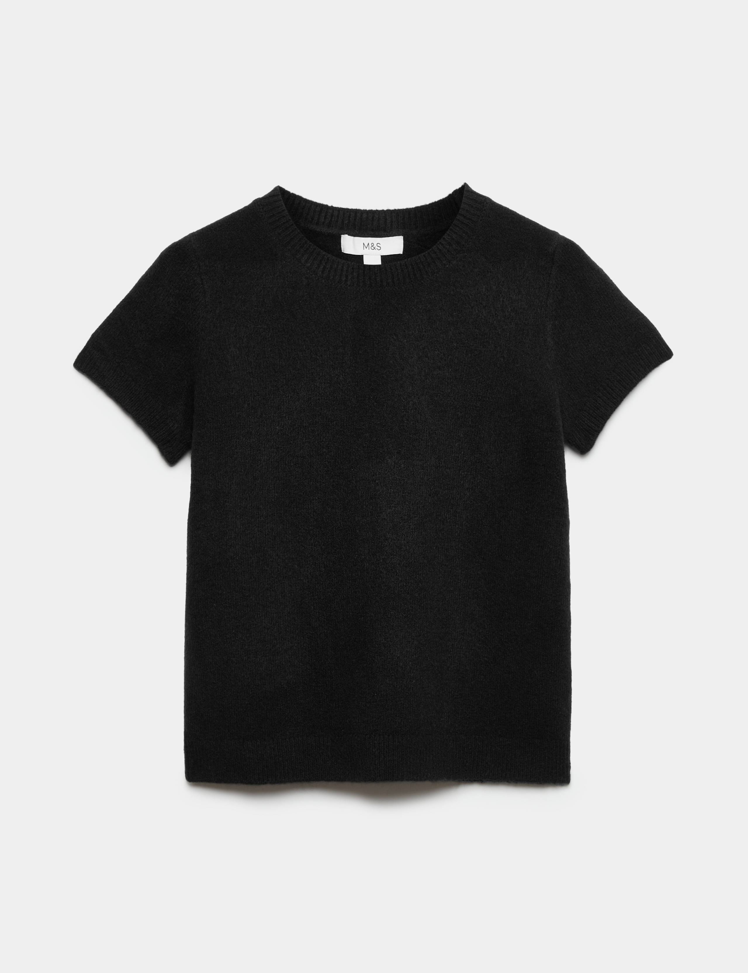 Crew Neck Short Knitted Top With Wool