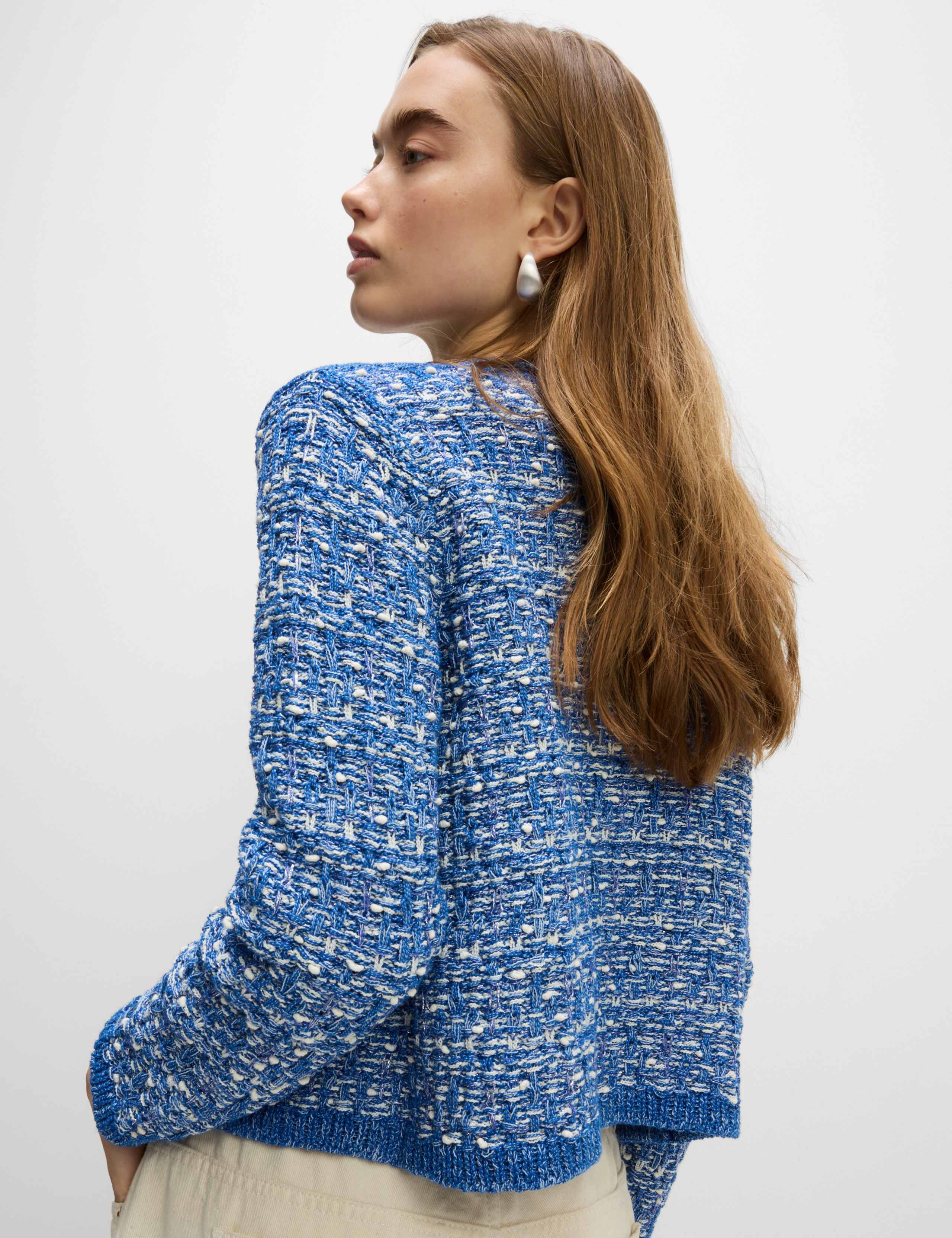 Cotton Rich Textured Cropped Knitted Jacket