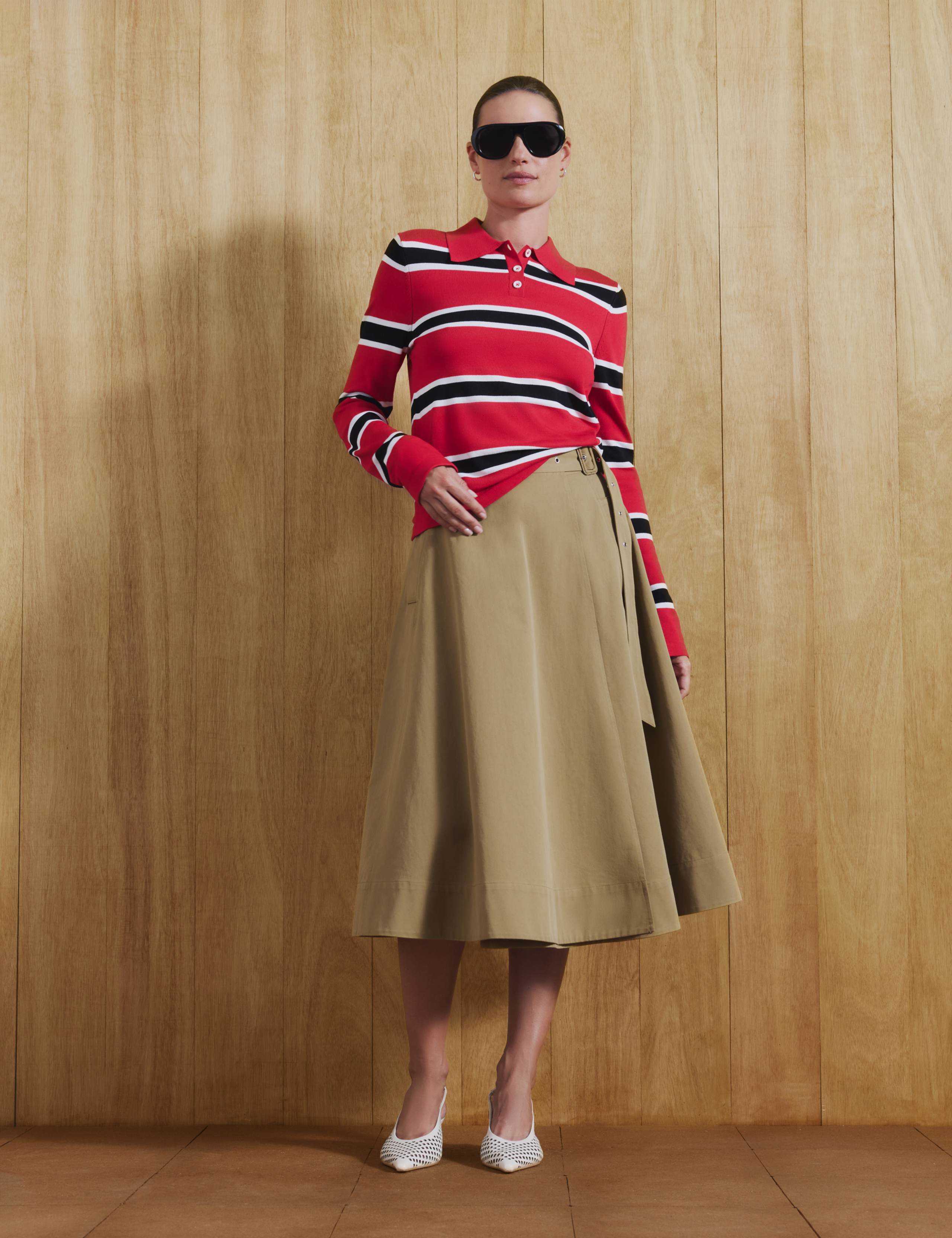 Striped Collared Slim Fit Knitted Top