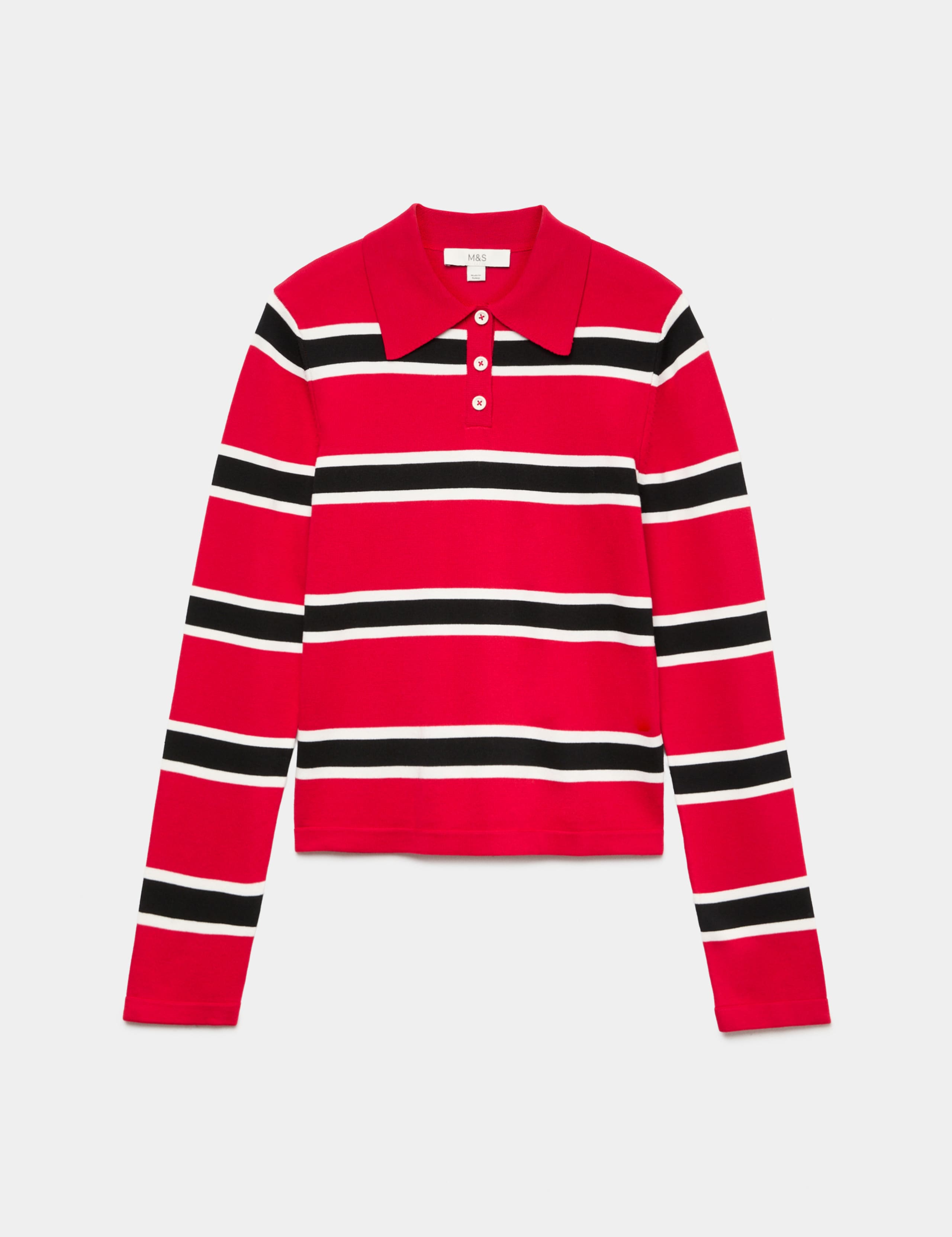 Striped Collared Slim Fit Knitted Top