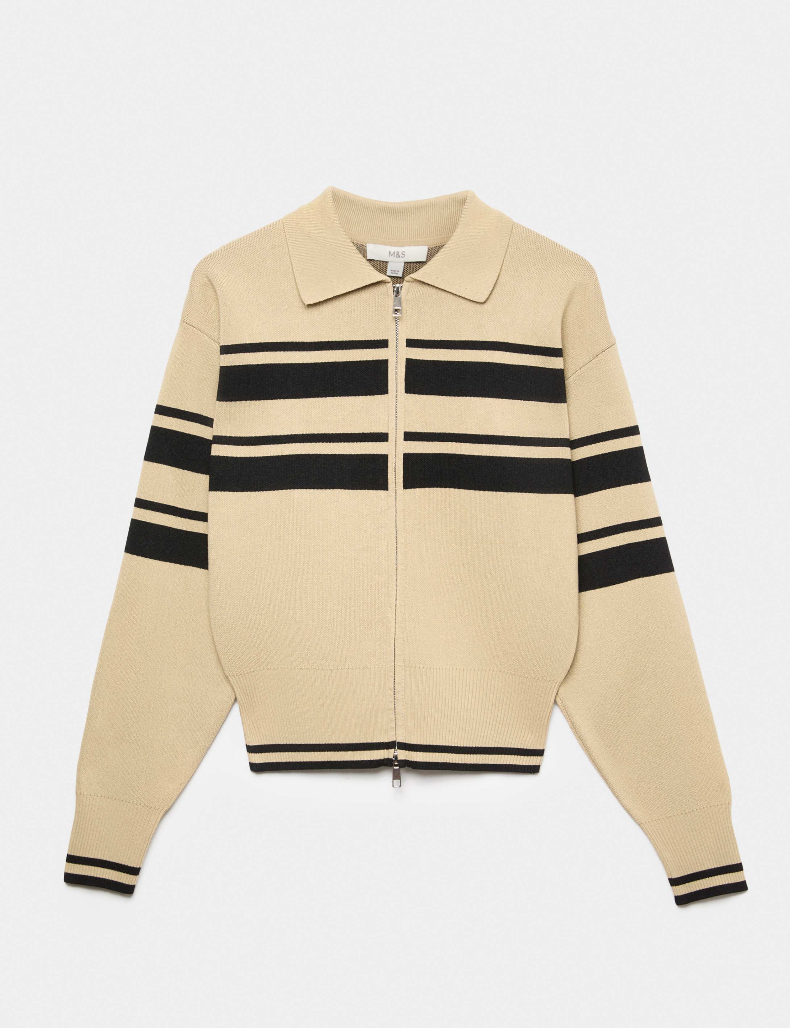 Striped Collared Slim Fit Knitted Jacket