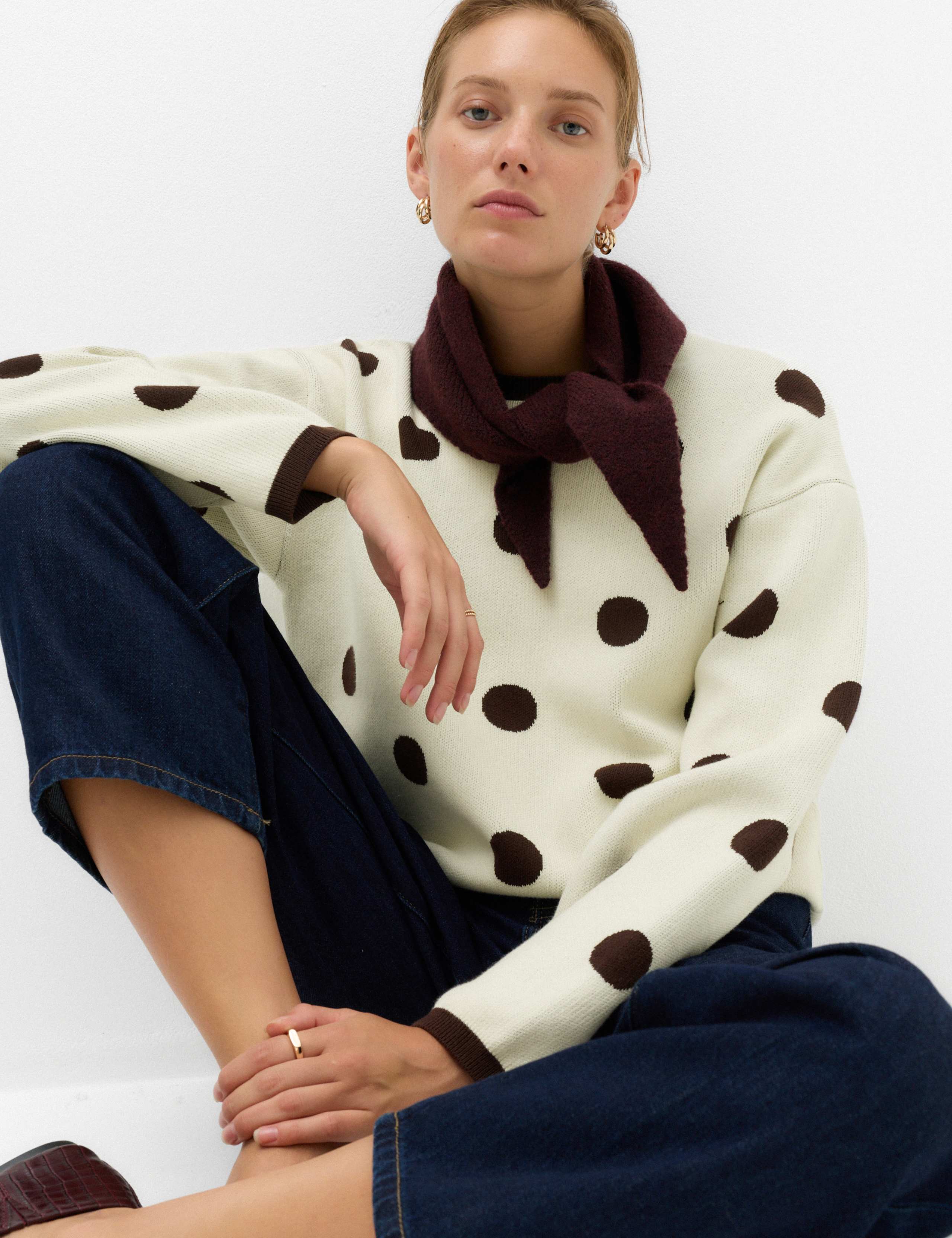 Cotton Rich Polka Dot Crew Neck Jumper
