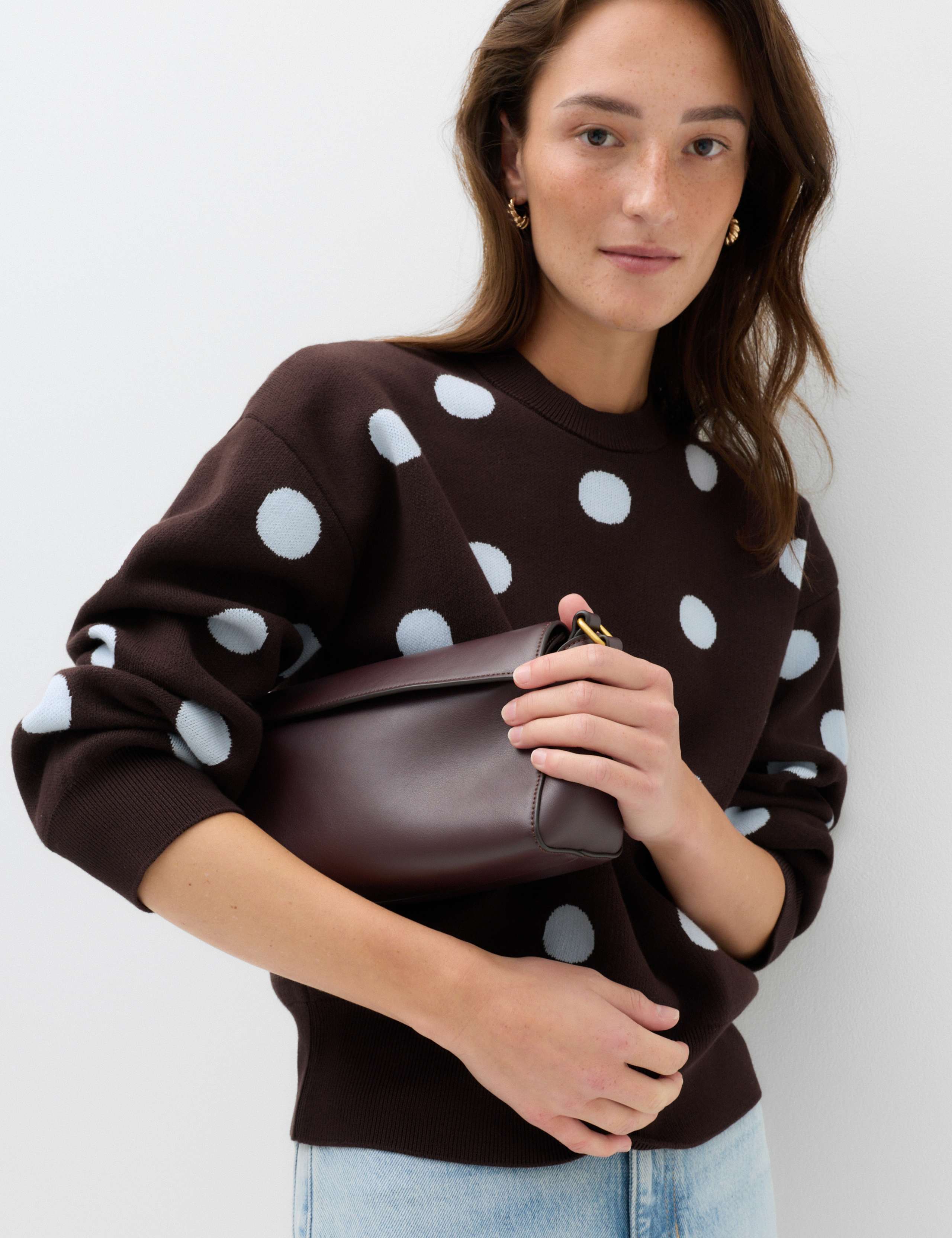 Cotton Rich Polka Dot Crew Neck Jumper
