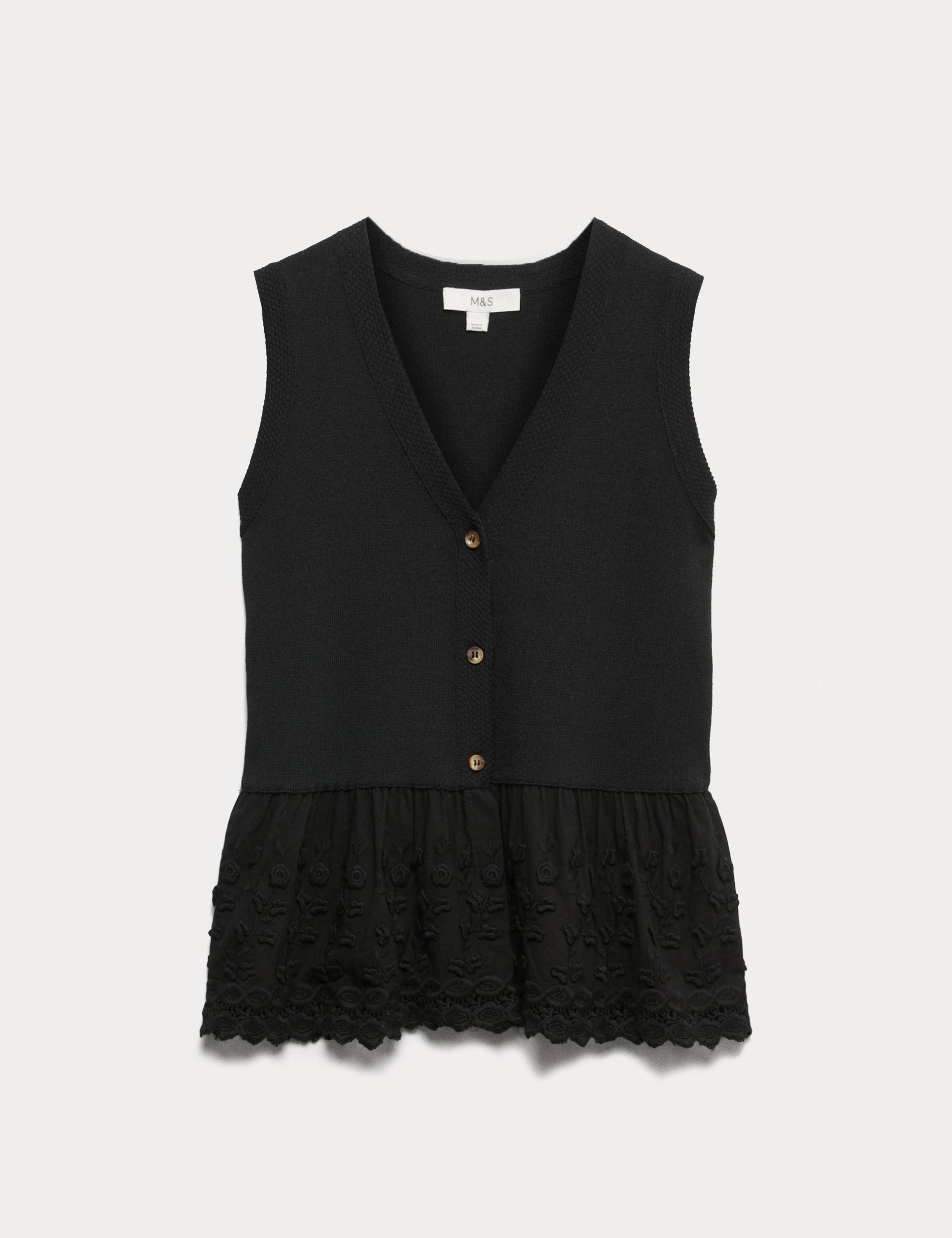Cotton Blend Broderie Waistcoat