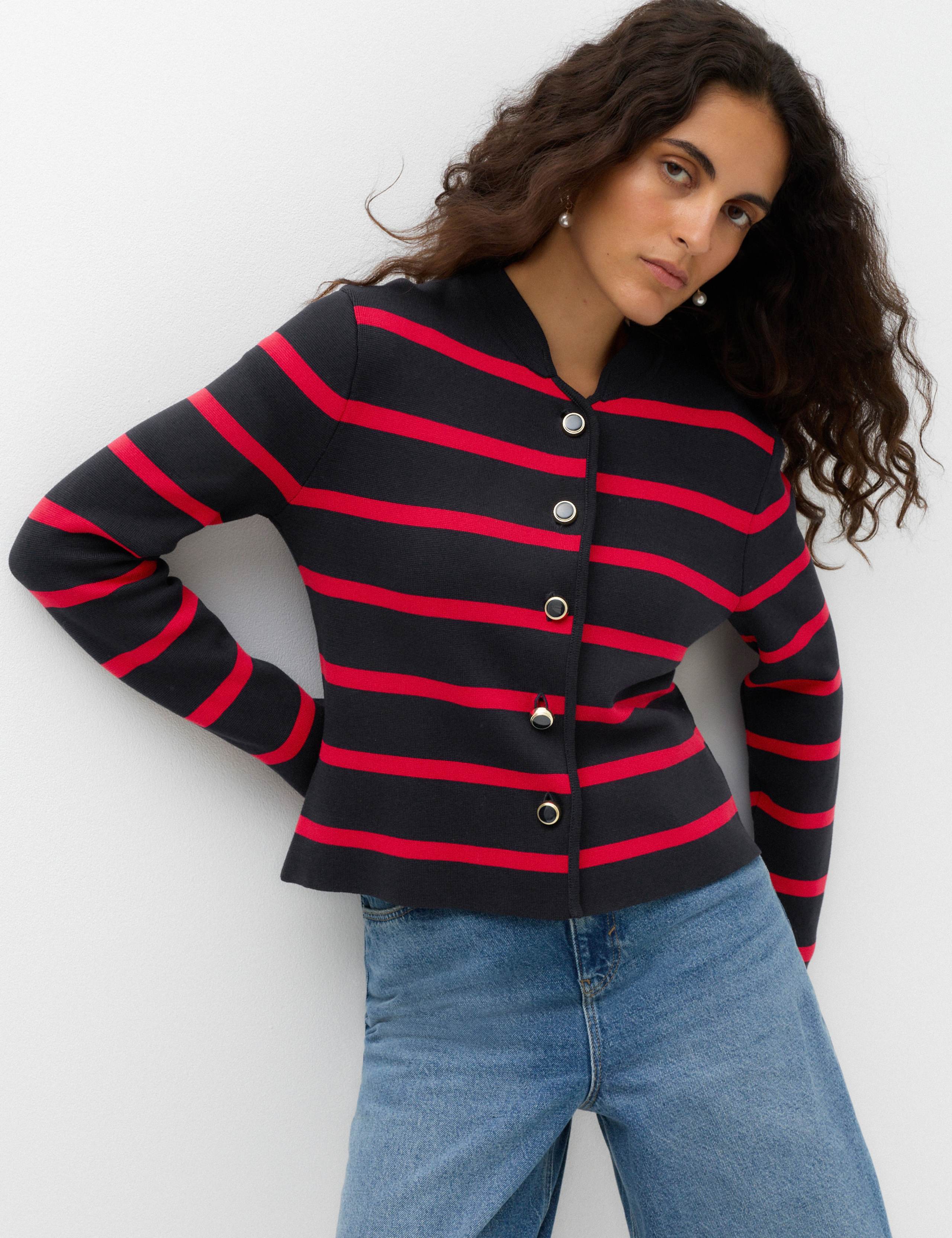 Striped Crew Neck Knitted Jacket