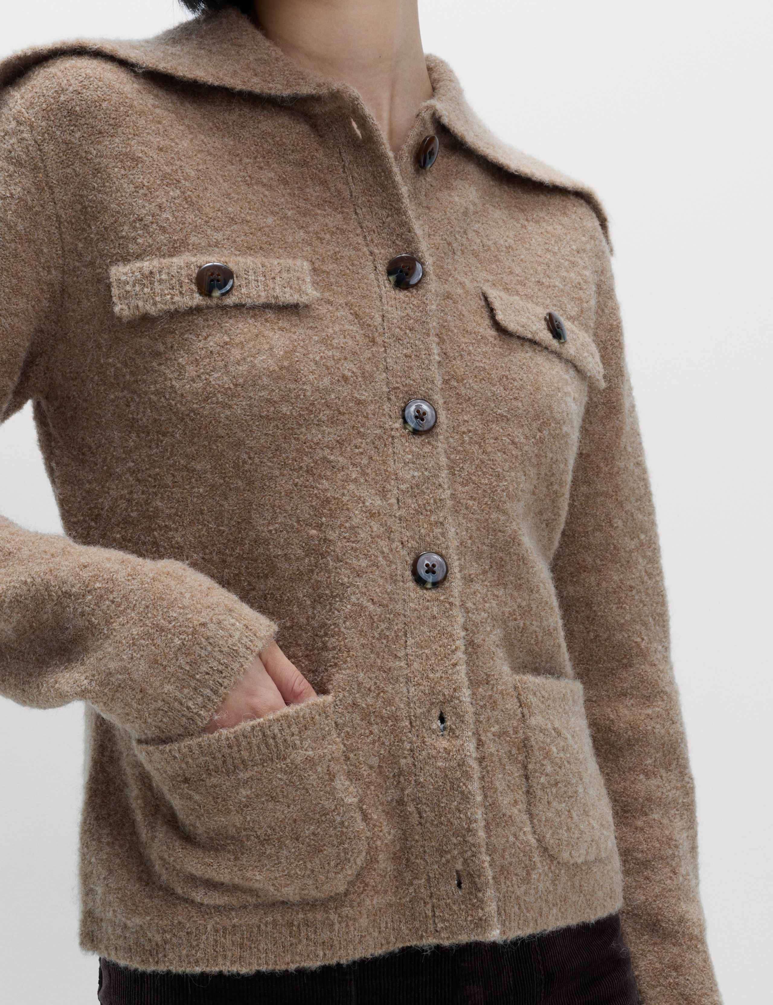 Boucle Collared Knitted Jacket with Wool