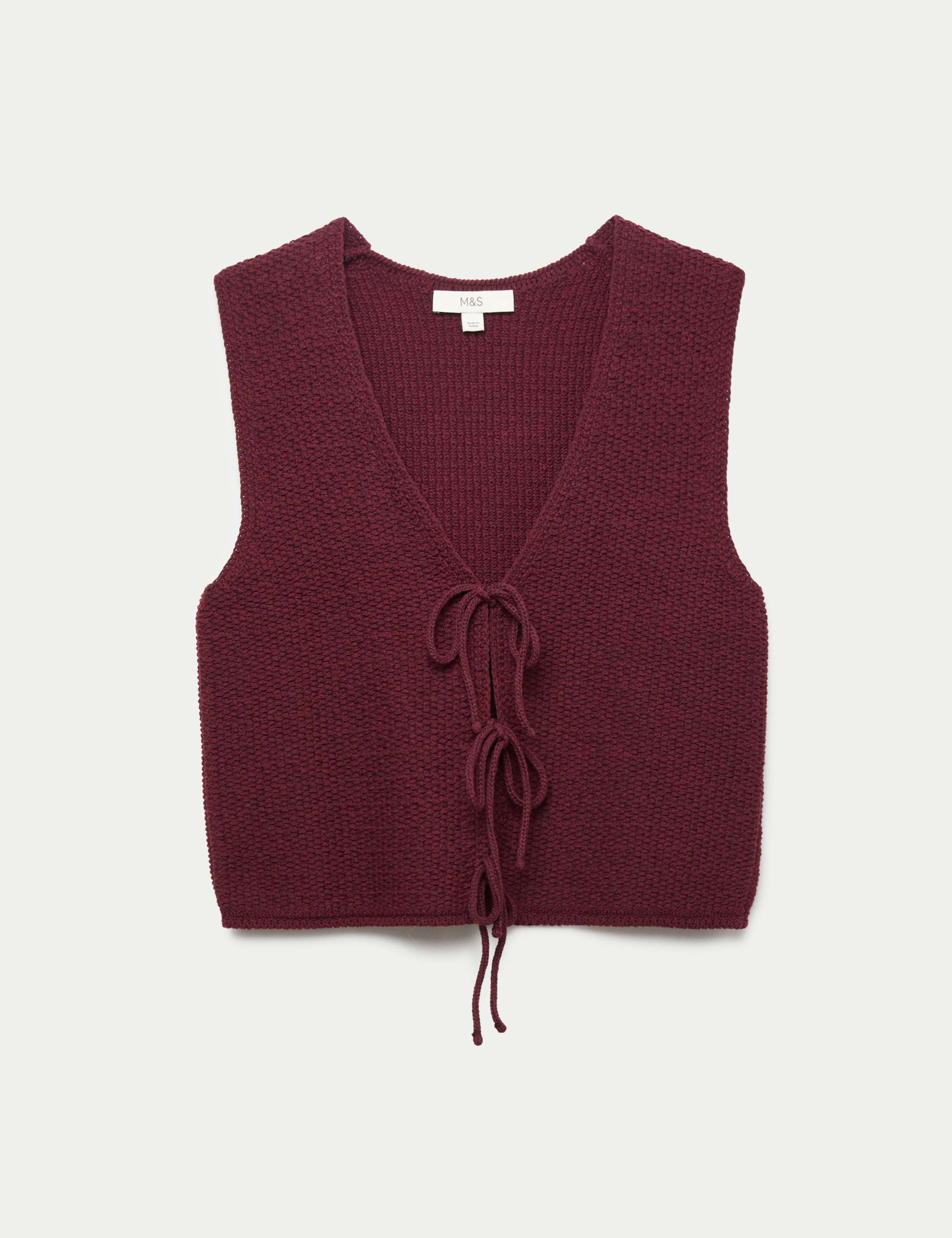 Cotton Rich Textured Tie Front Waistcoat