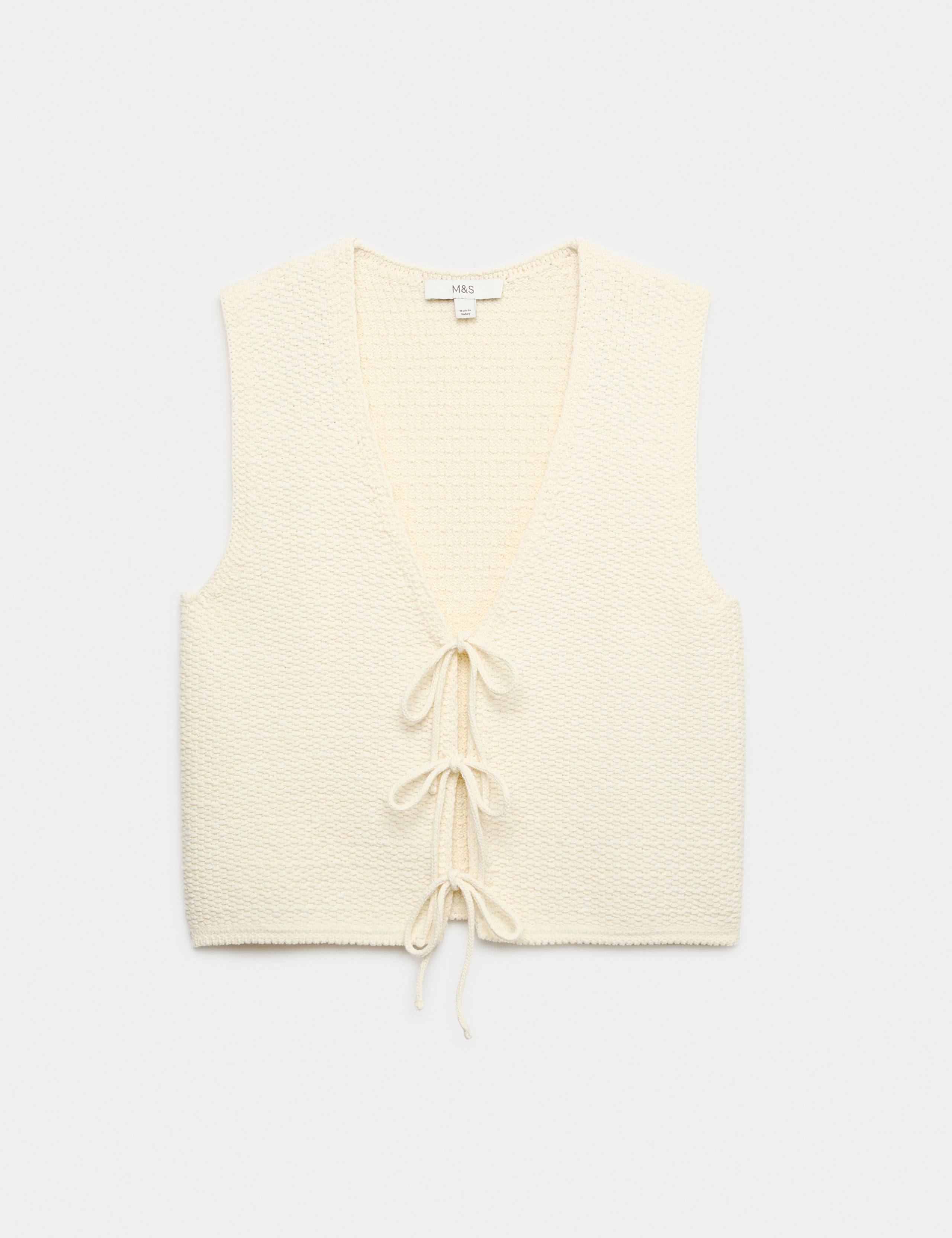 Cotton Rich Textured Tie Front Waistcoat