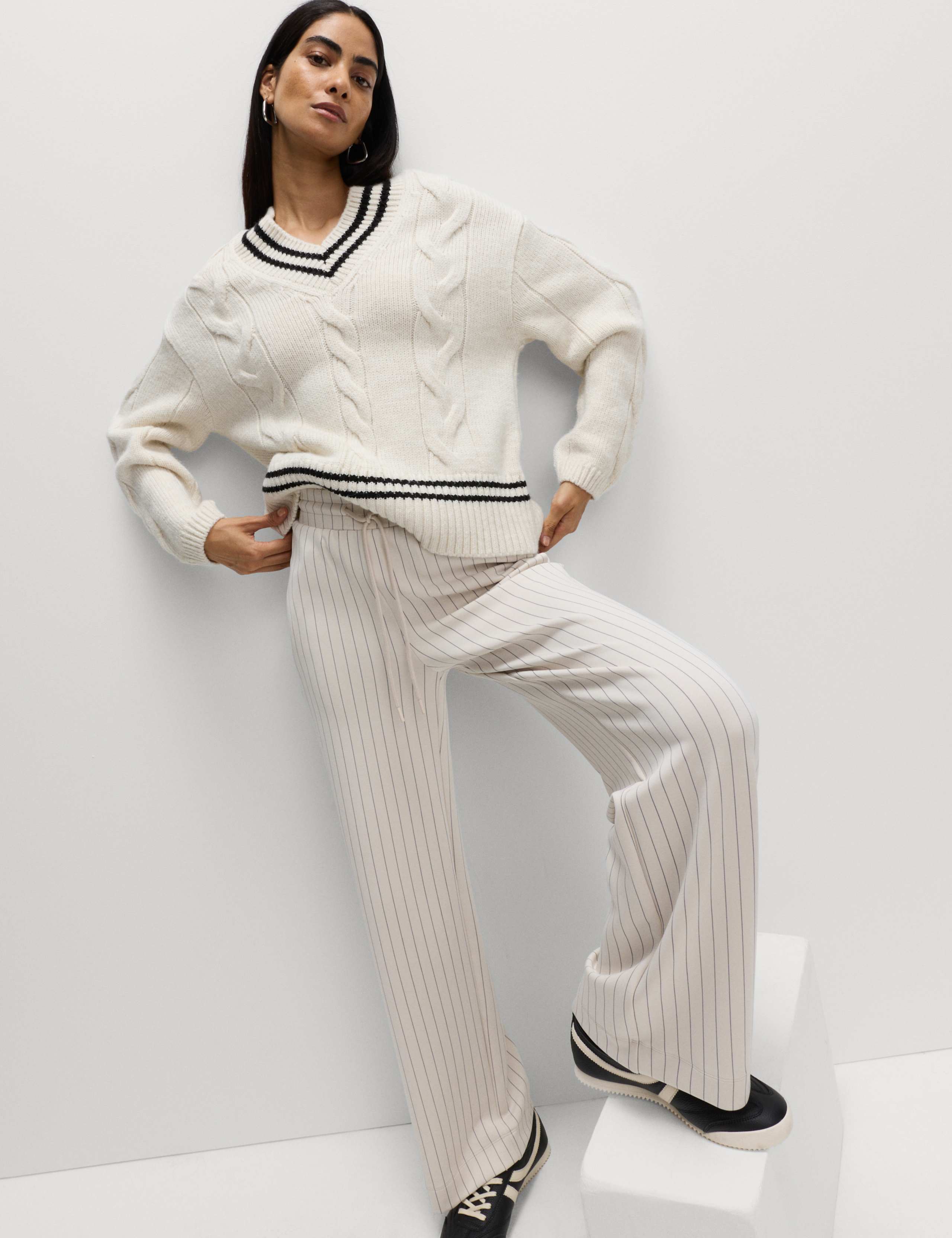 Tipped Cable Knit Jumper with Wool