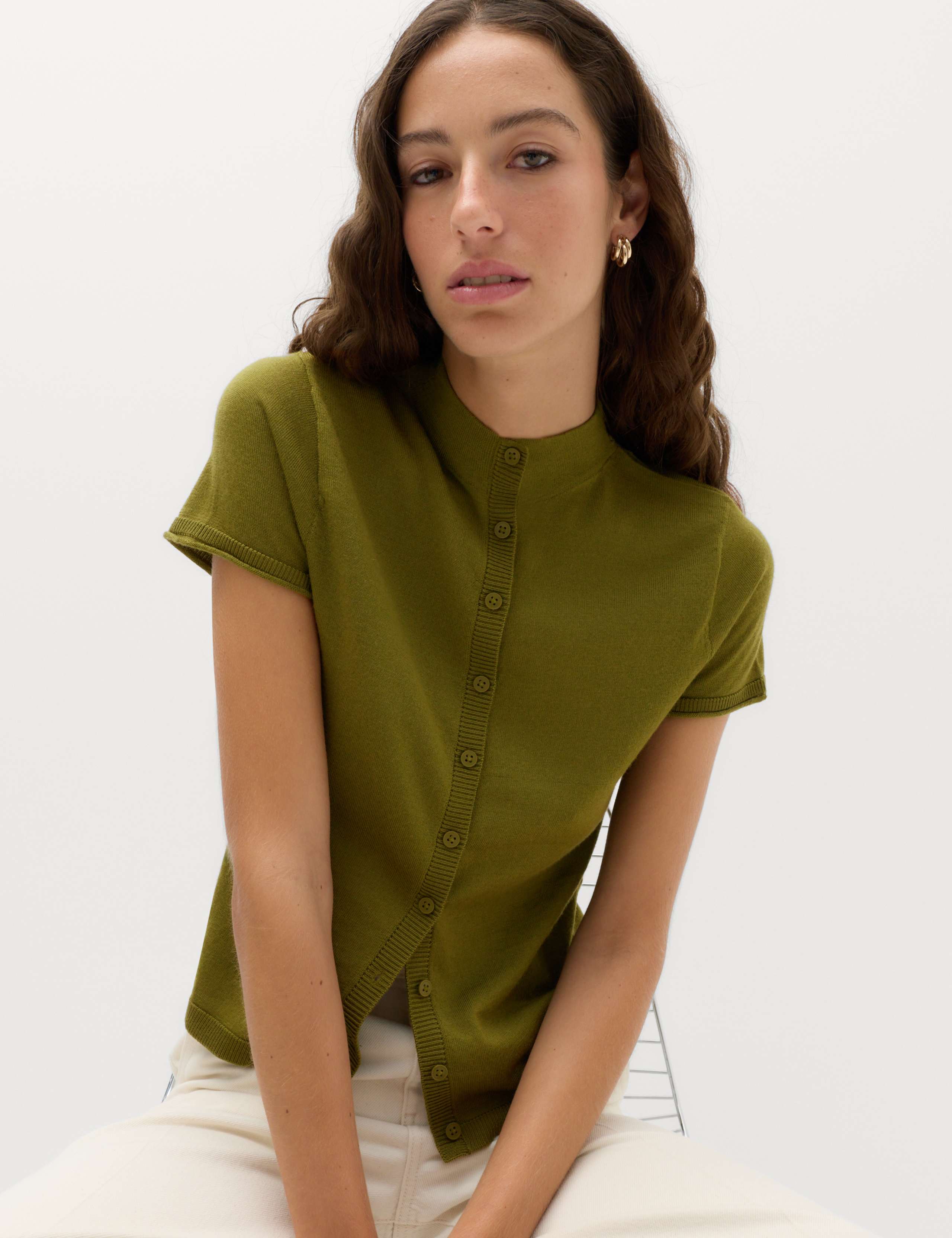 Pure Merino Wool Short Sleeve Cardigan