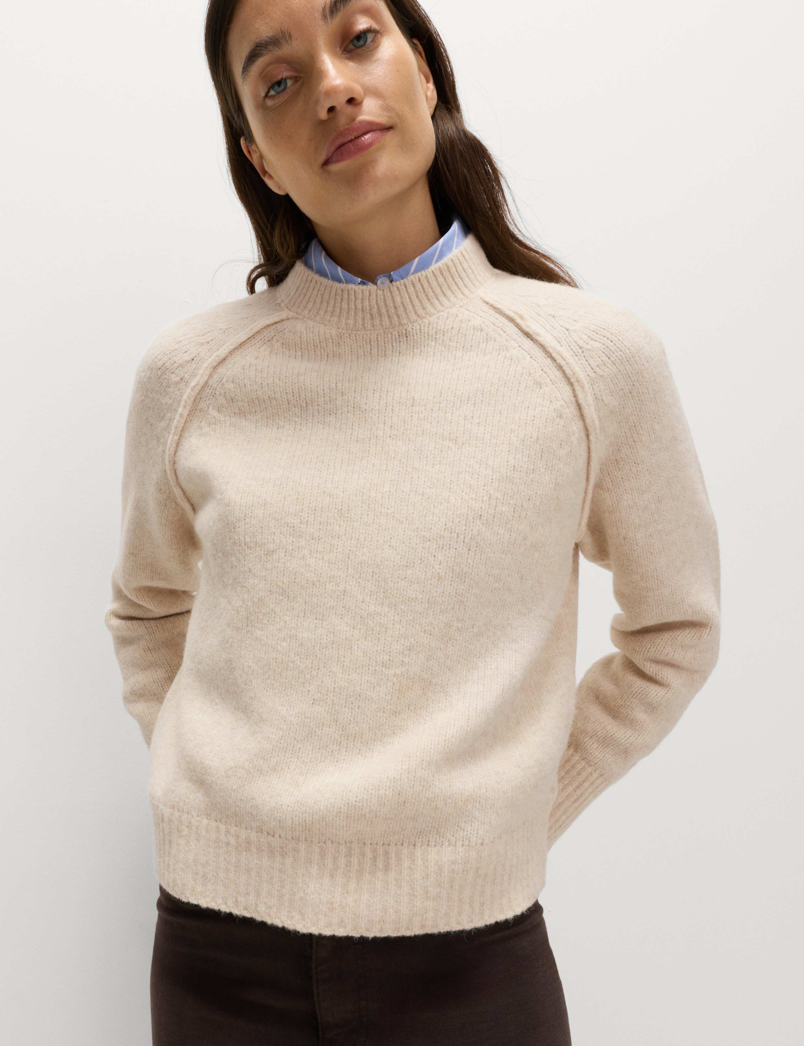 Textured Crew Neck Jumper with Wool