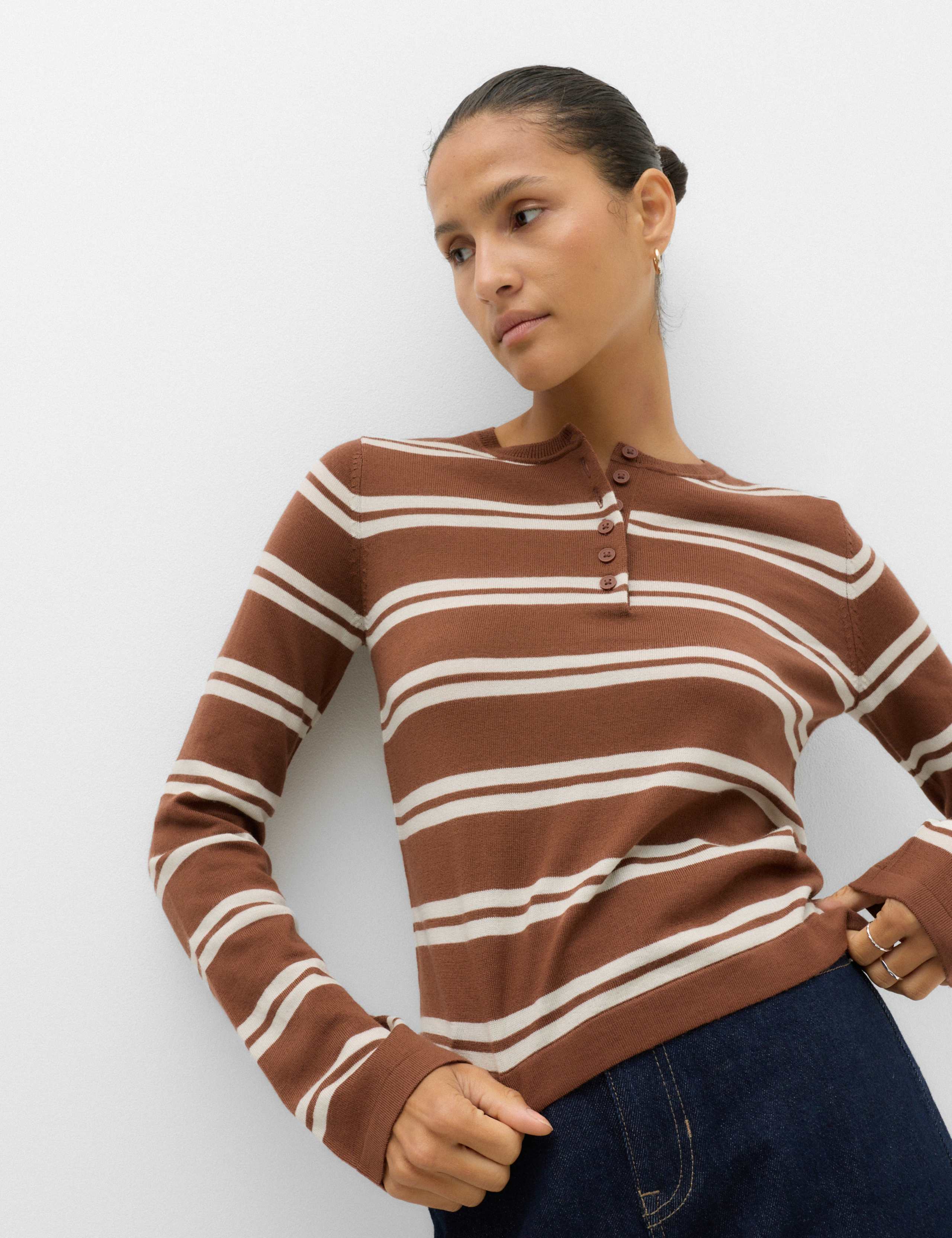 Pure Merino Wool Striped Round Neck Jumper