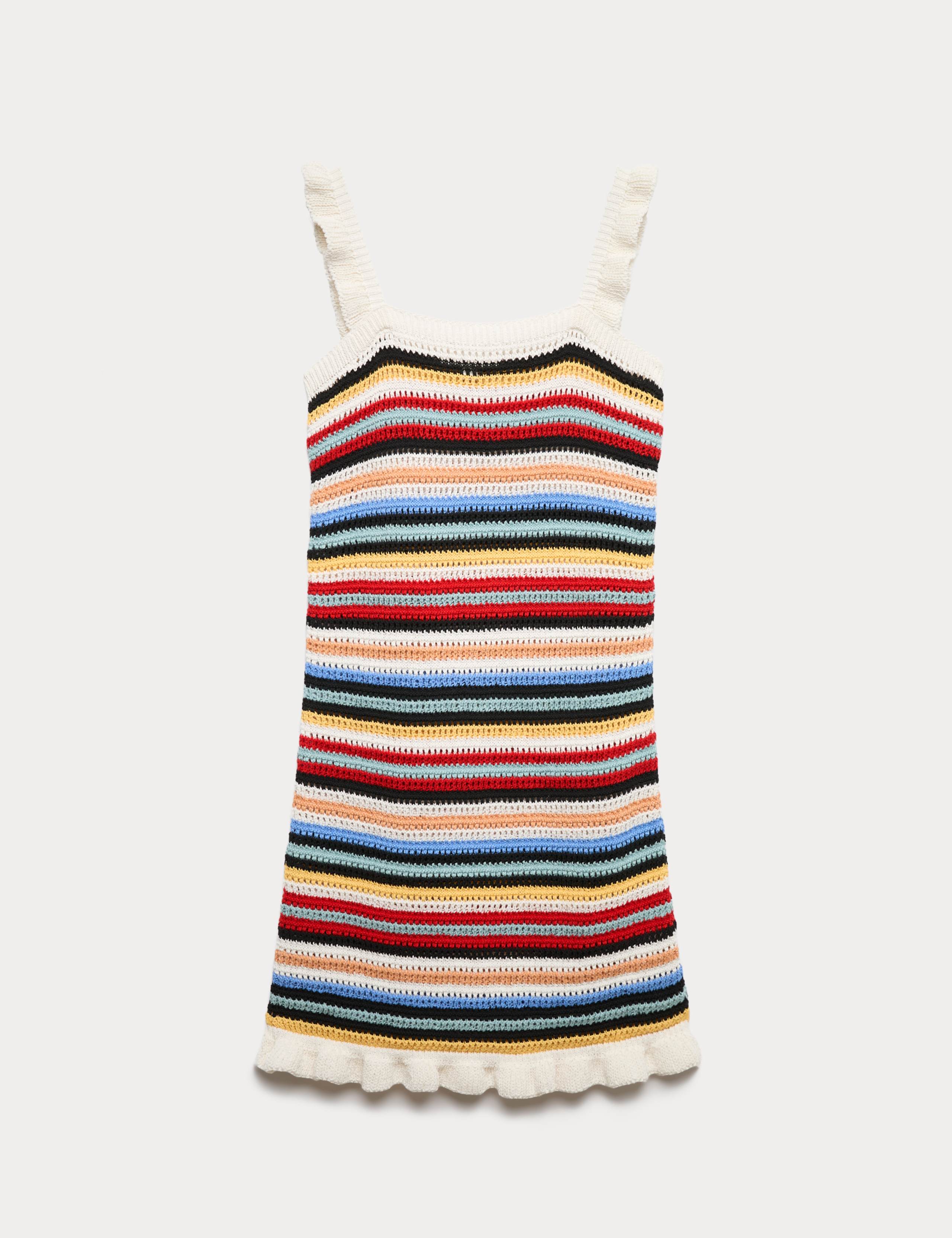 Cotton Rich Striped Knitted Mini Dress