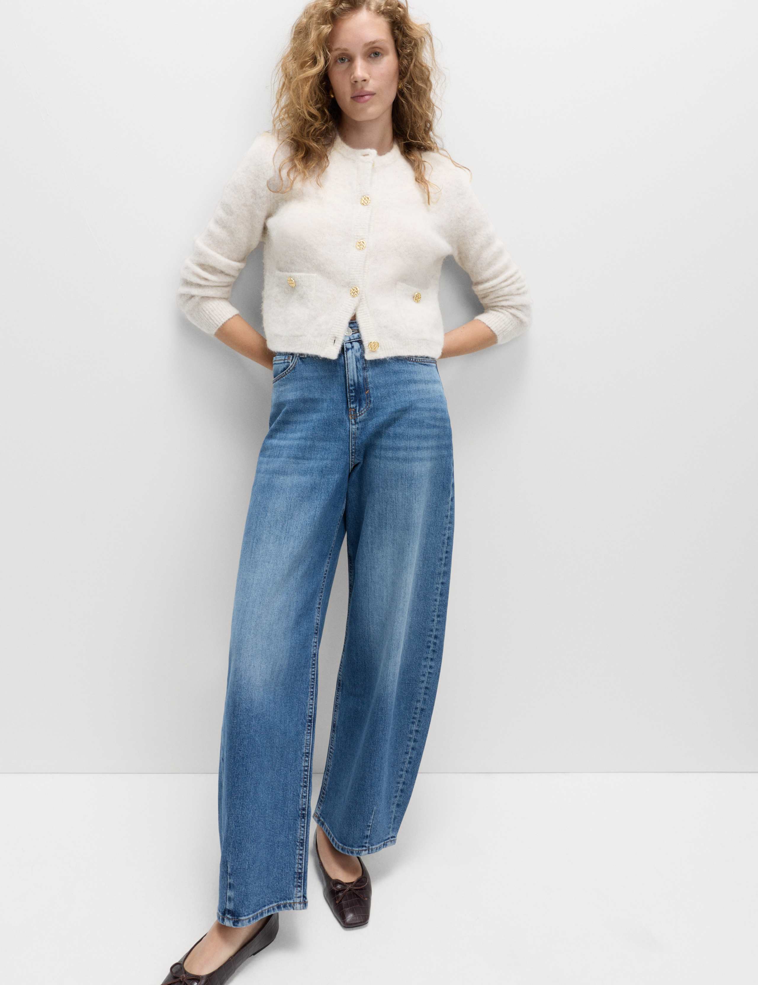 Alpaca Blend Button Front Cropped Cardigan