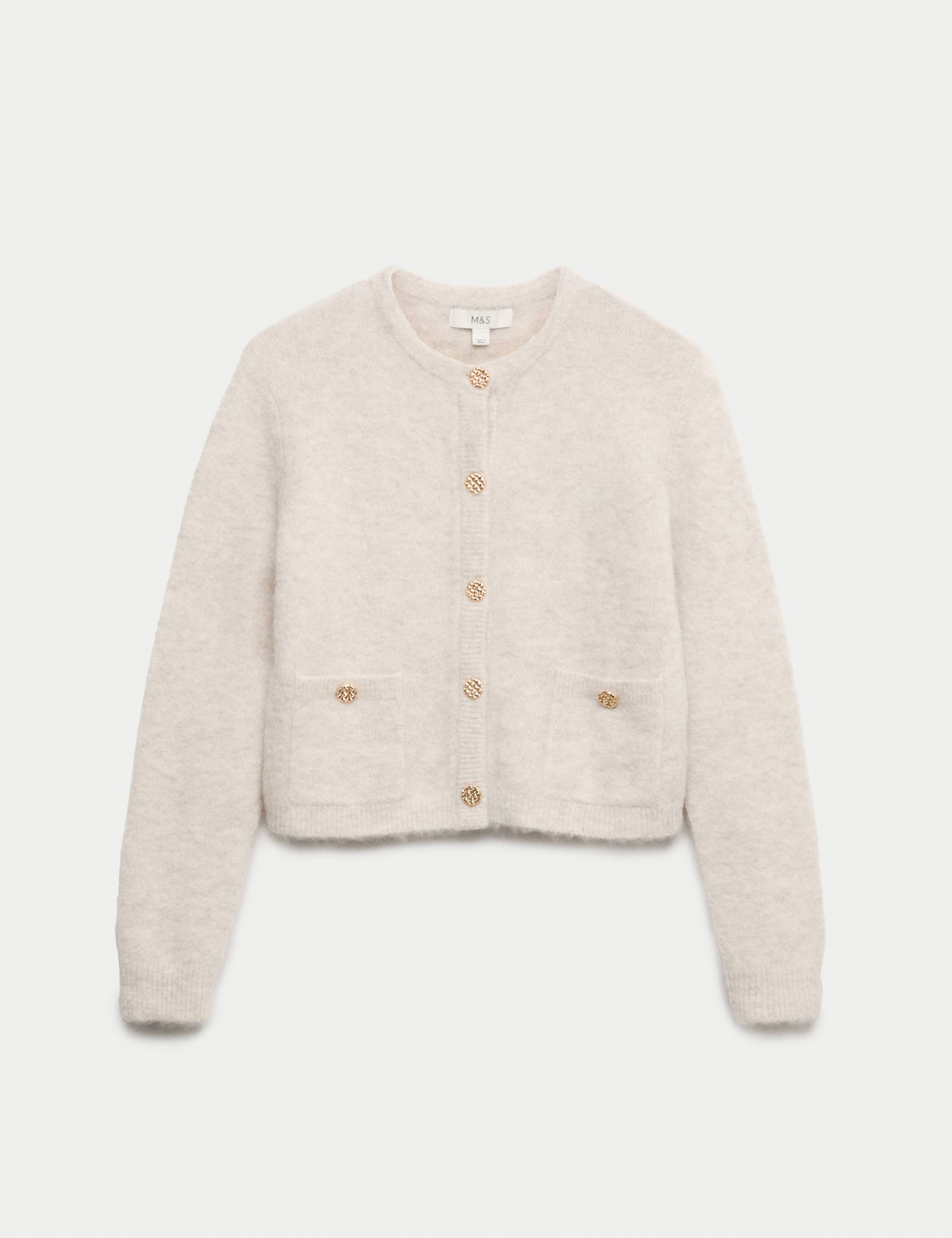 Alpaca Blend Button Front Cropped Cardigan