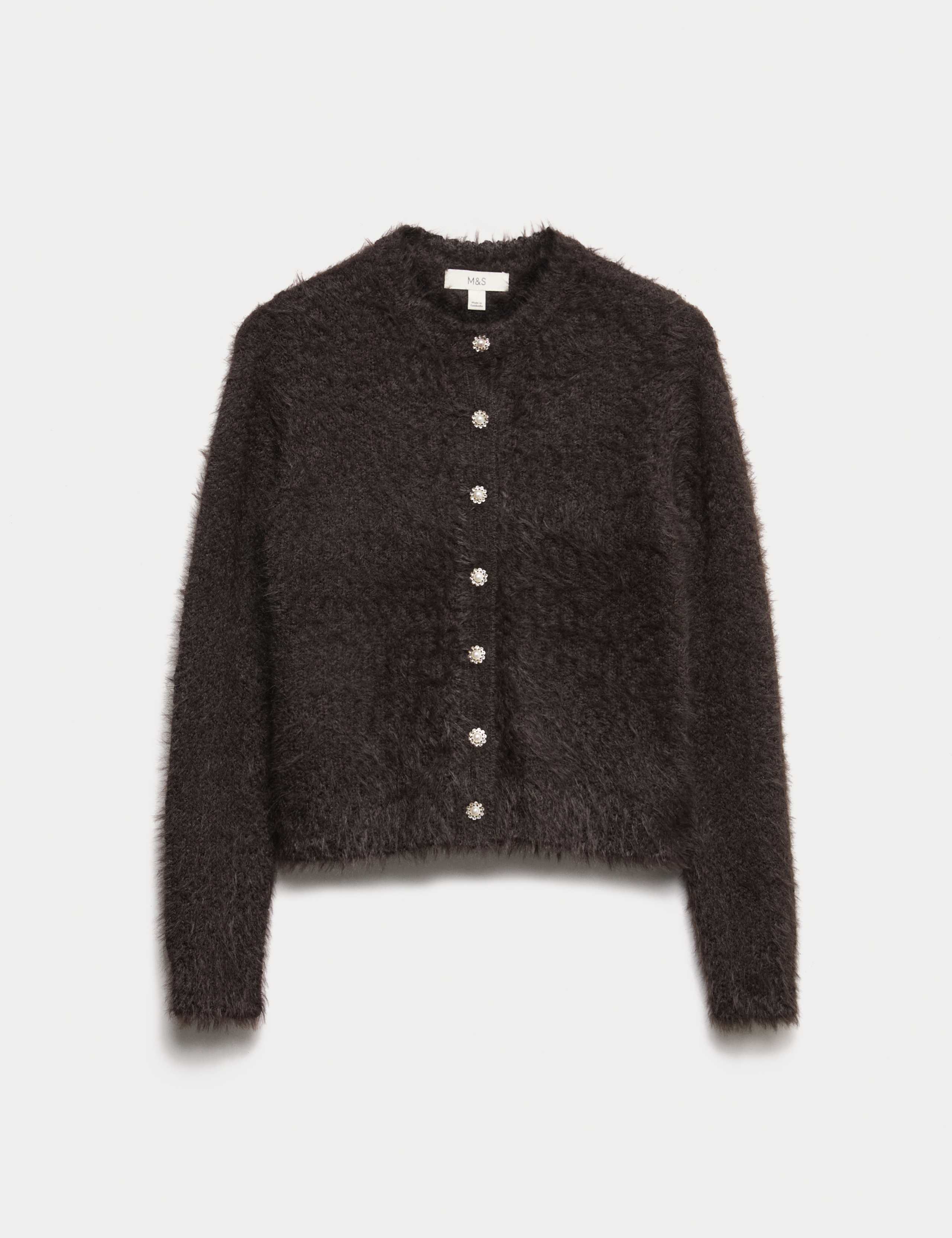 Textured Embellished Button Through Cardigan