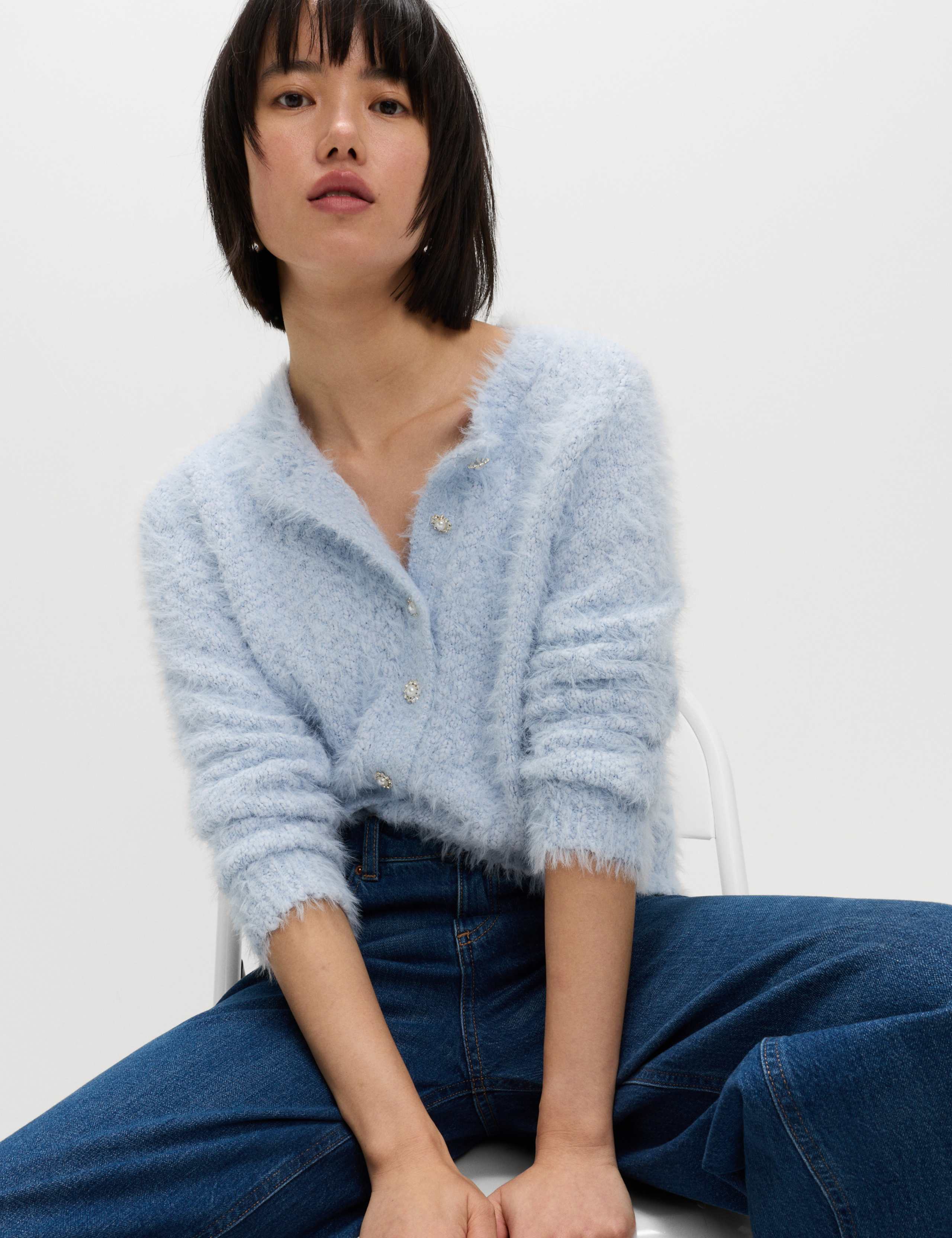 Textured Embellished Button Through Cardigan