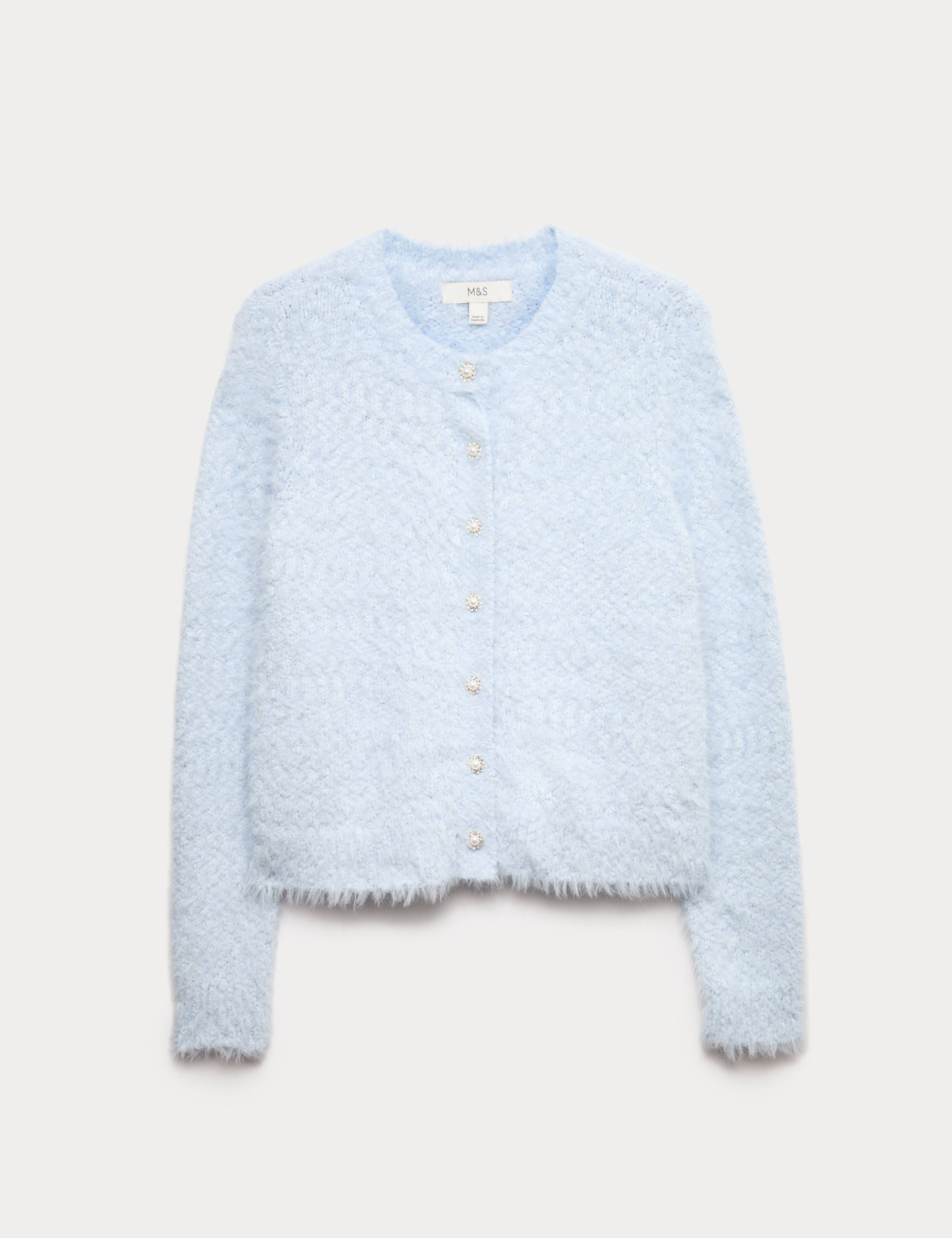 Textured Embellished Button Through Cardigan