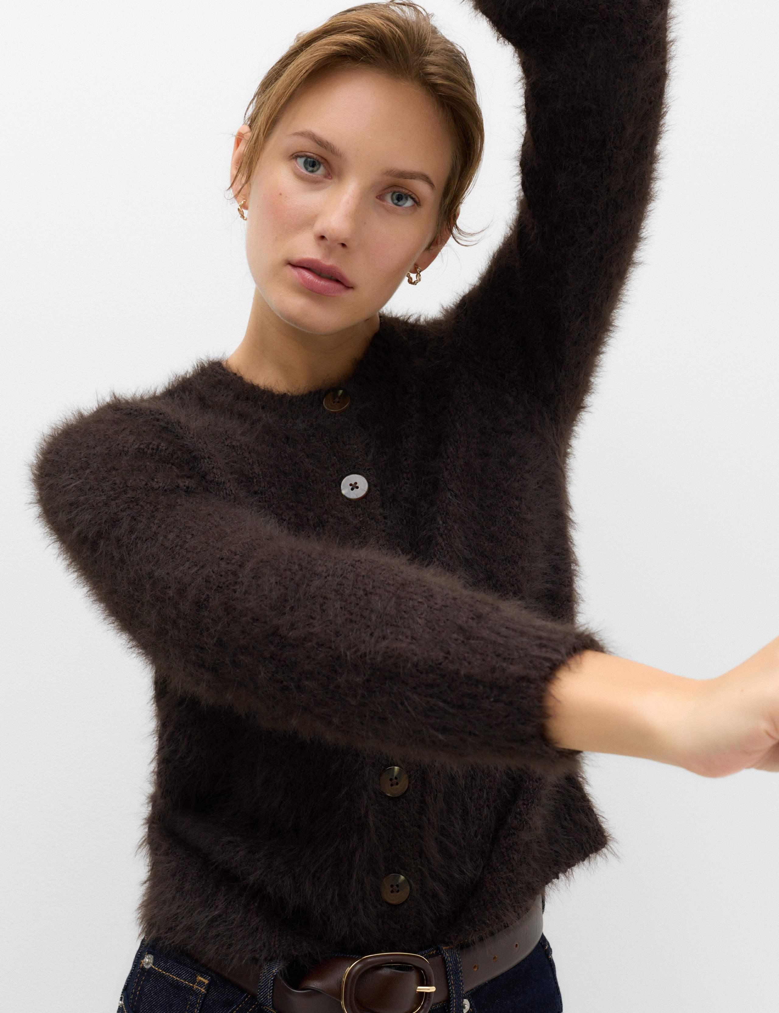 Textured Crew Neck Cardigan