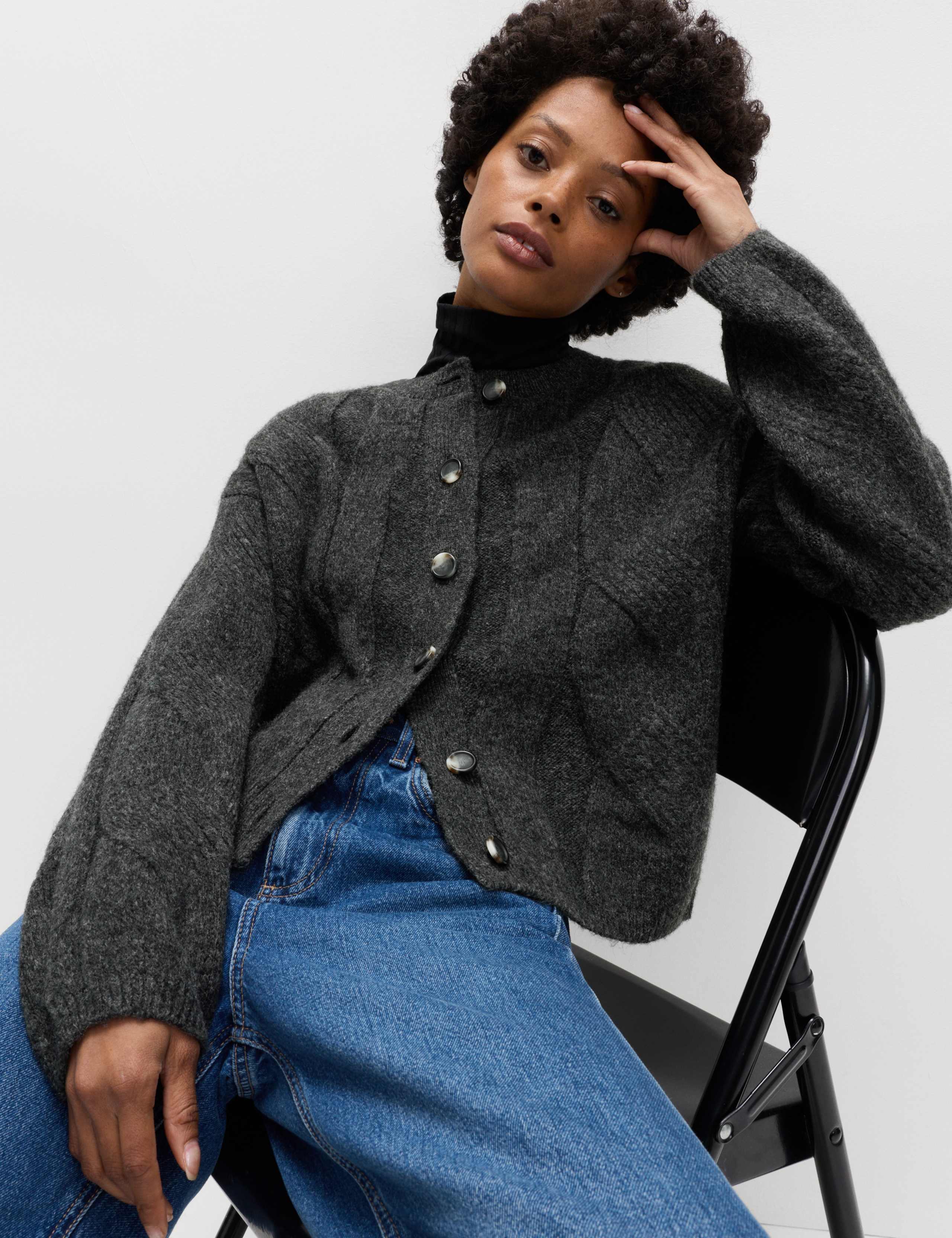 Cable Knit Relaxed Cardigan with Alpaca