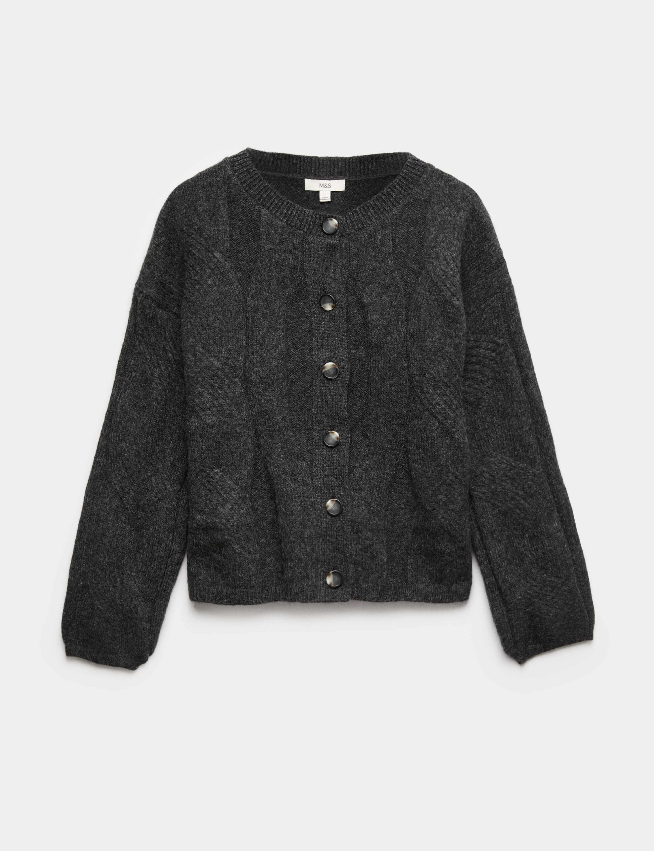 Cable Knit Relaxed Cardigan with Alpaca