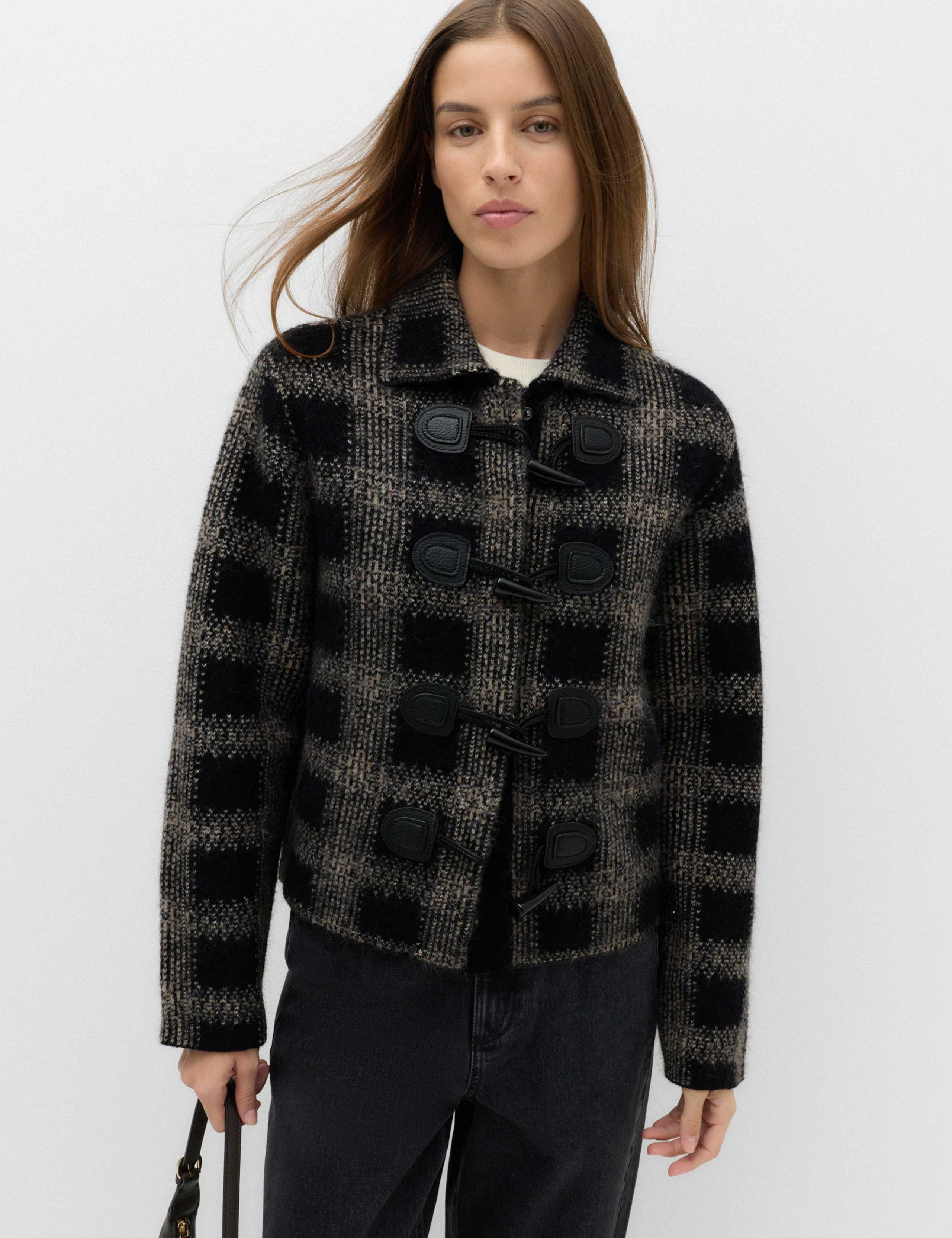 Checked Toggle Knitted Jacket