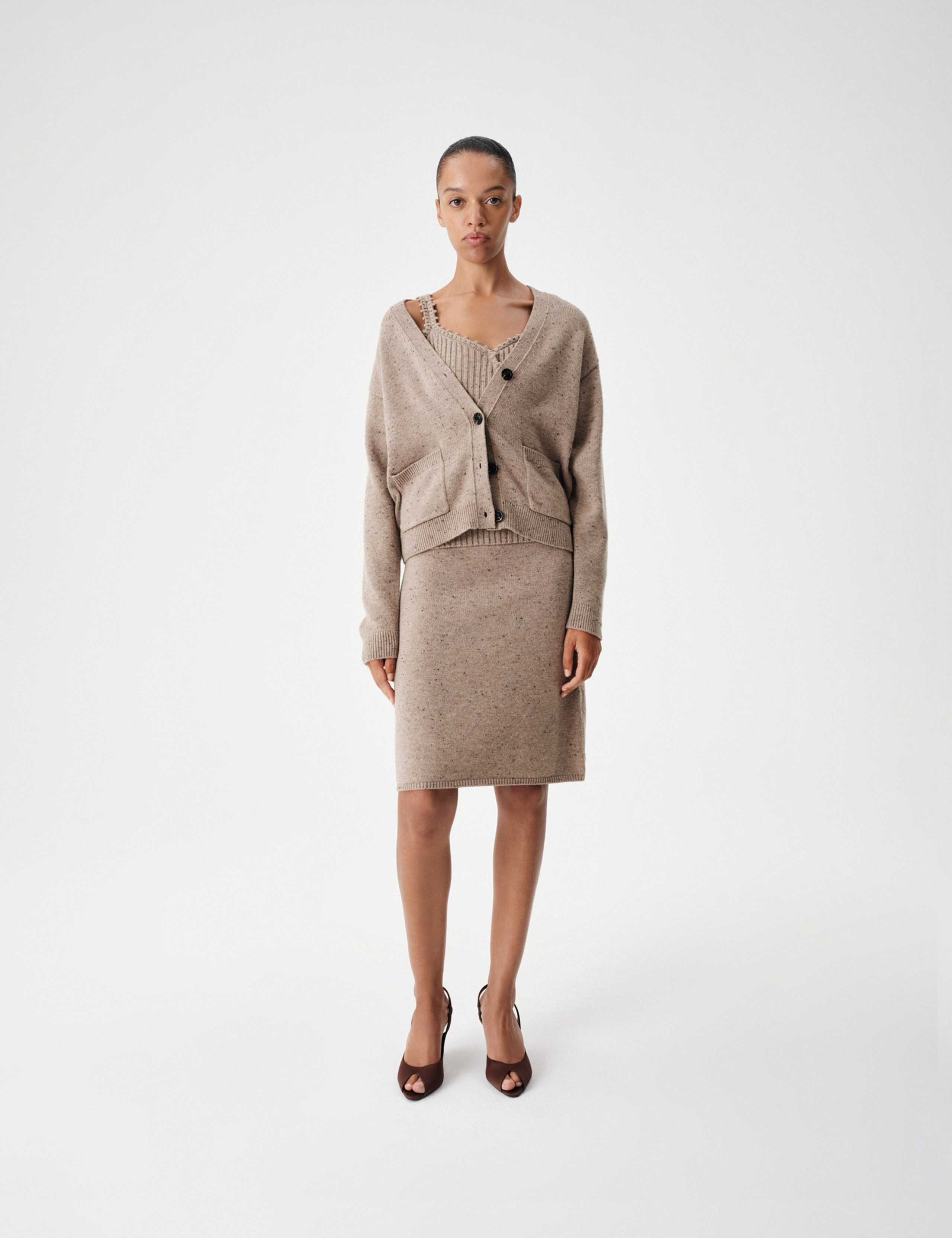 Lambswool Blend Neppy Knitted Knee Length Skirt