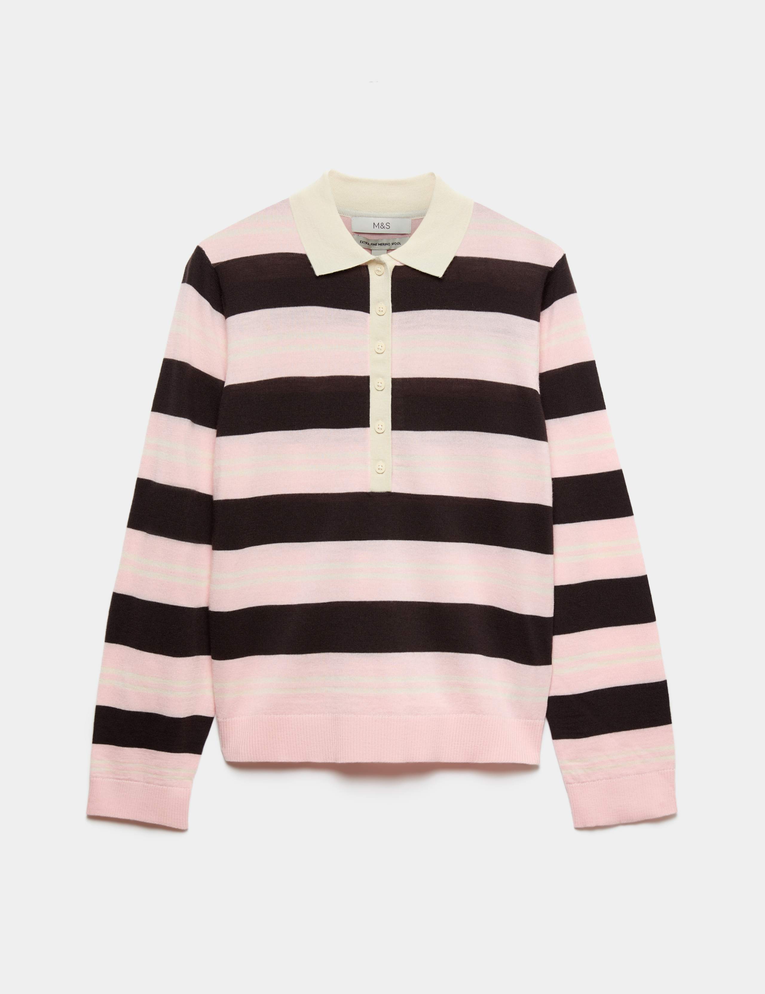Pure Merino Wool Striped Collared Jumper