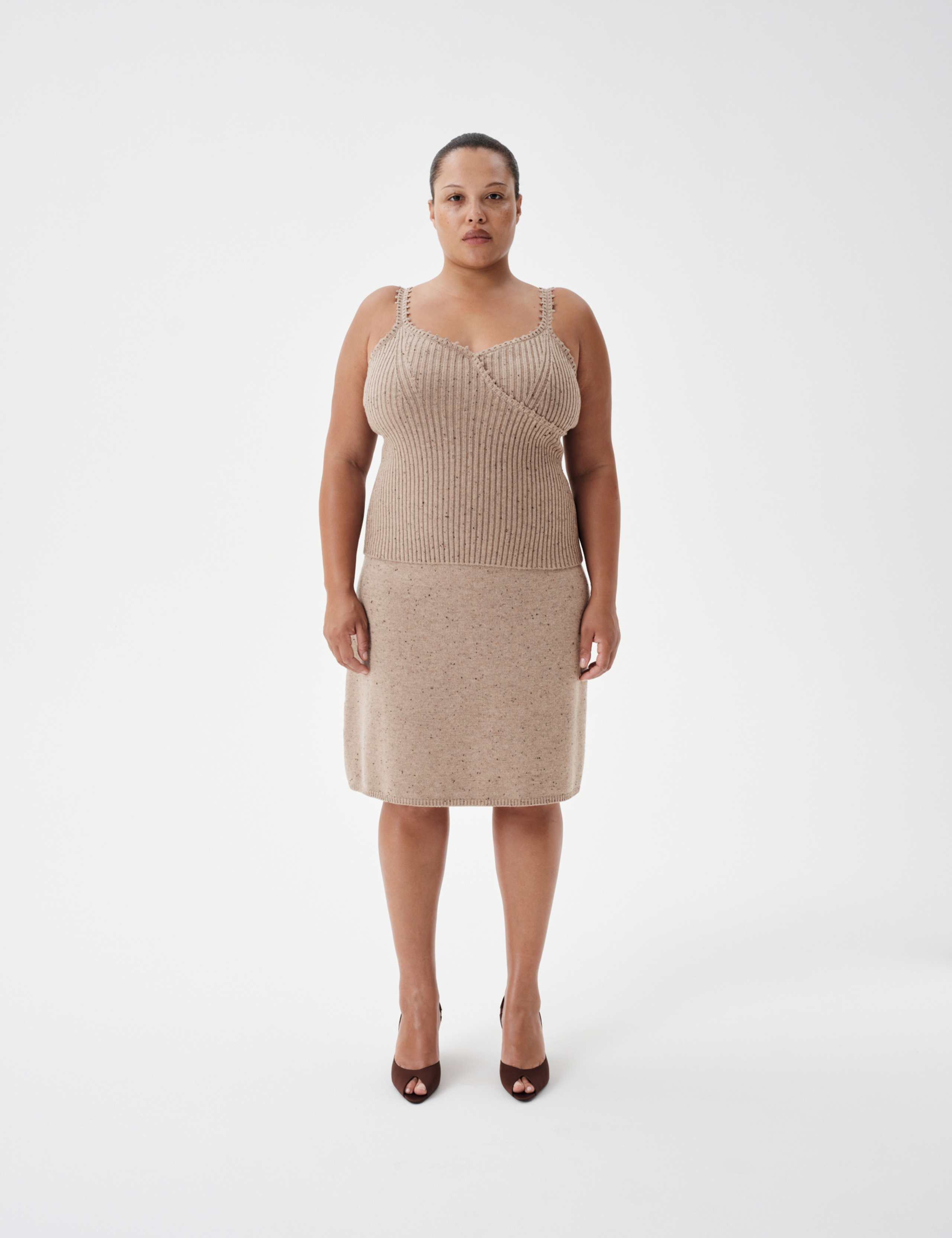 Lambswool Blend Neppy Knitted Ribbed Cami Top