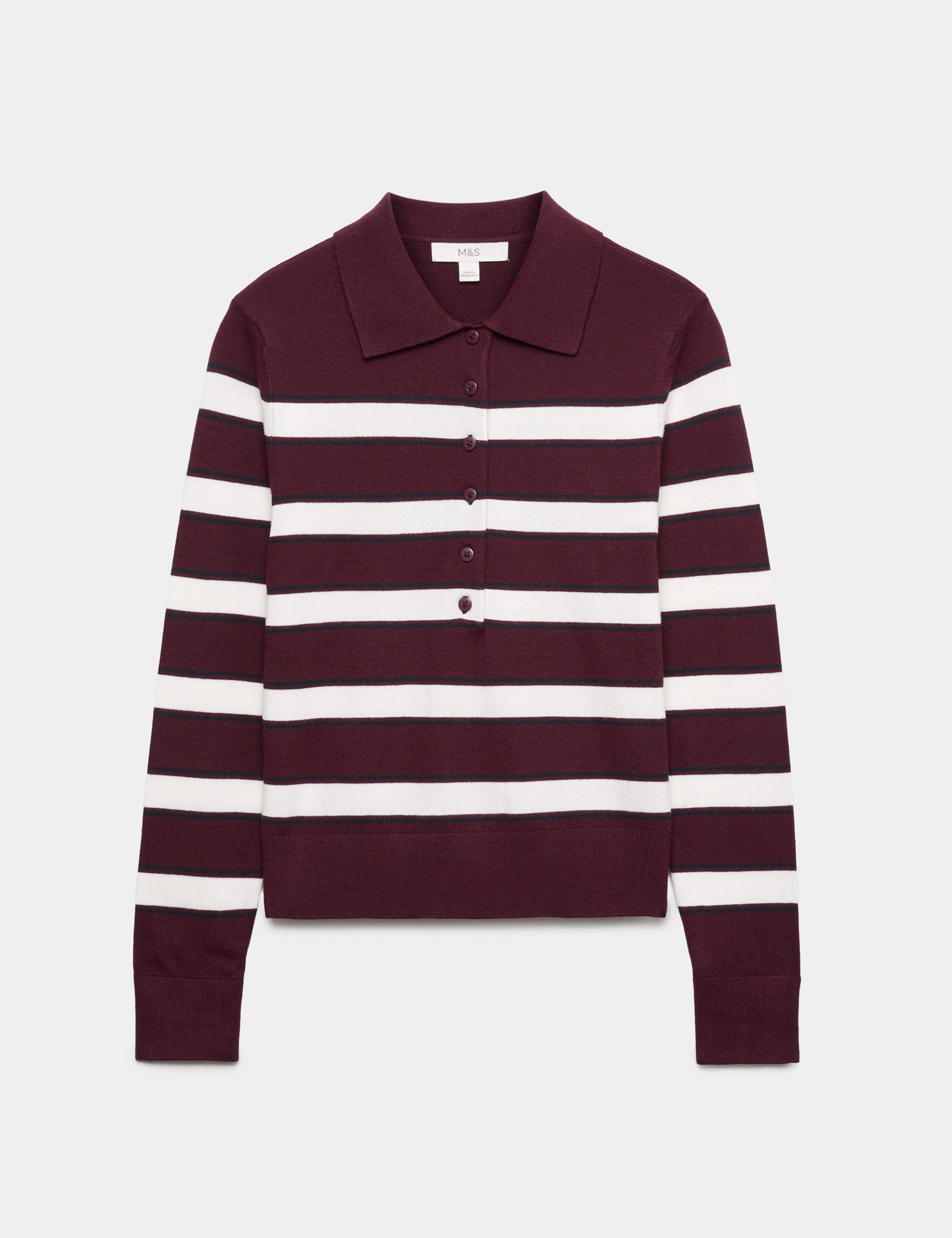 Collared Striped Slim Jumper with Wool
