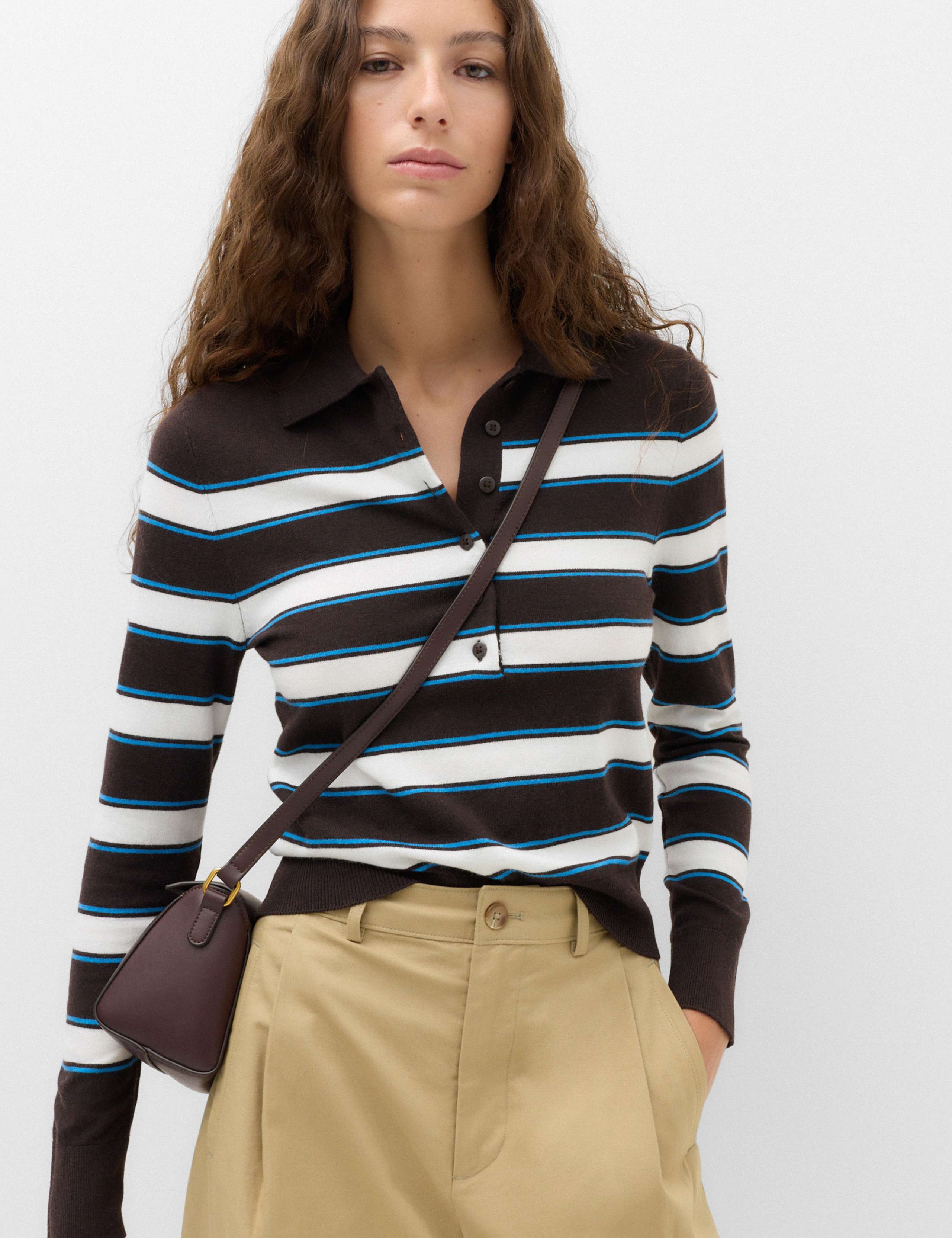 Collared Striped Slim Jumper with Wool
