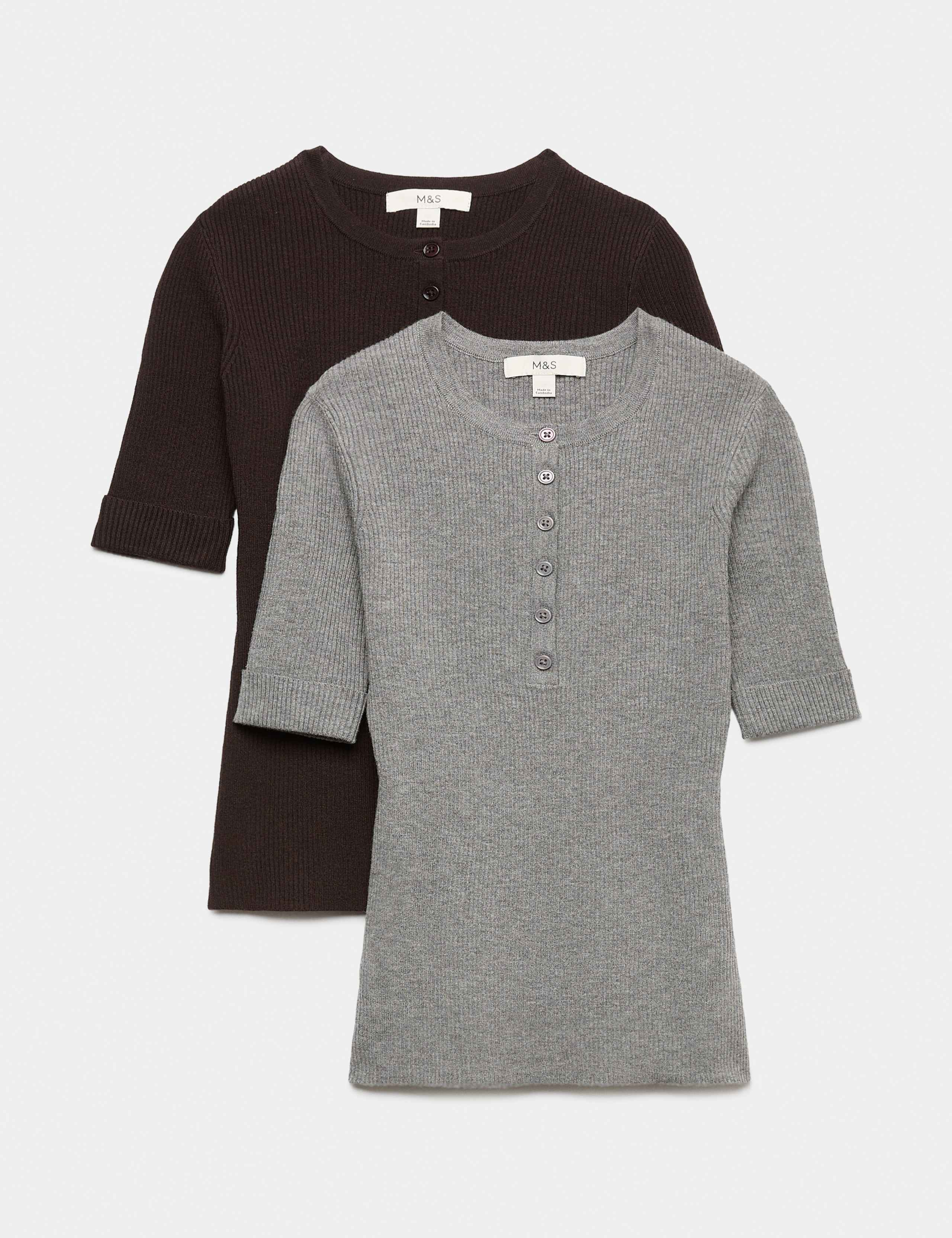 2 Pack Ribbed Knitted Tops with Wool