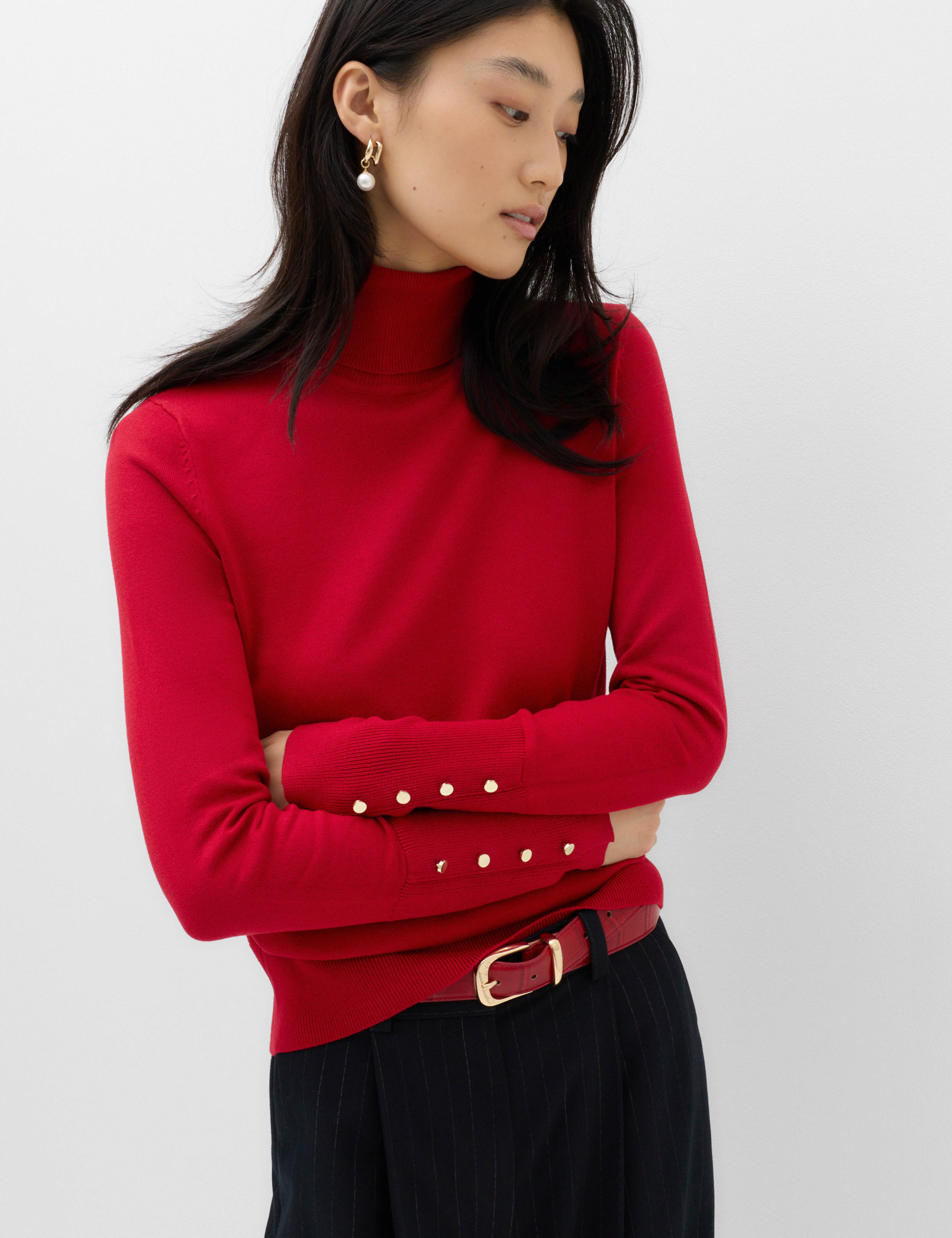 Rayon Rich Roll Neck Fitted Jumper