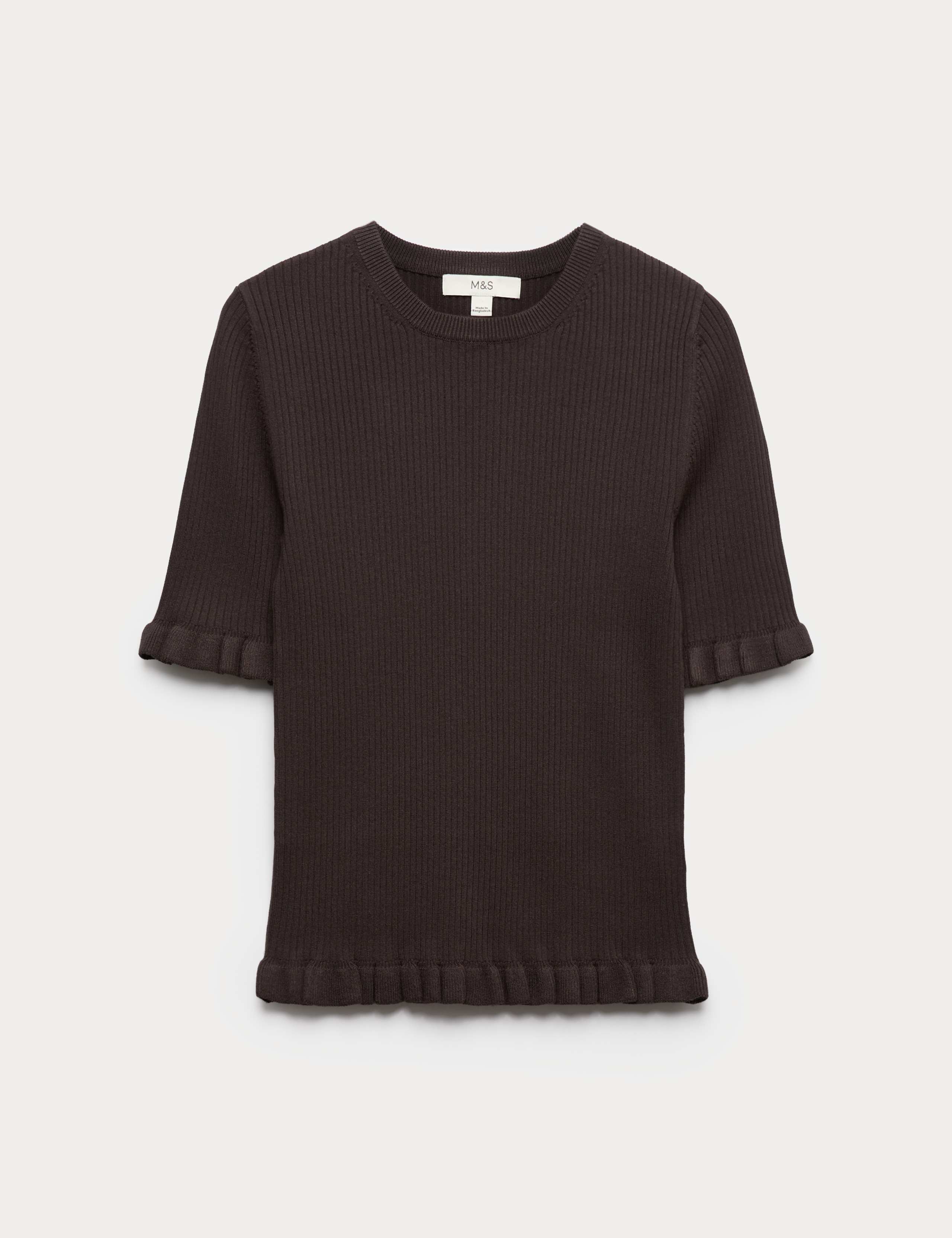 Ribbed Frill Detail Knitted Top