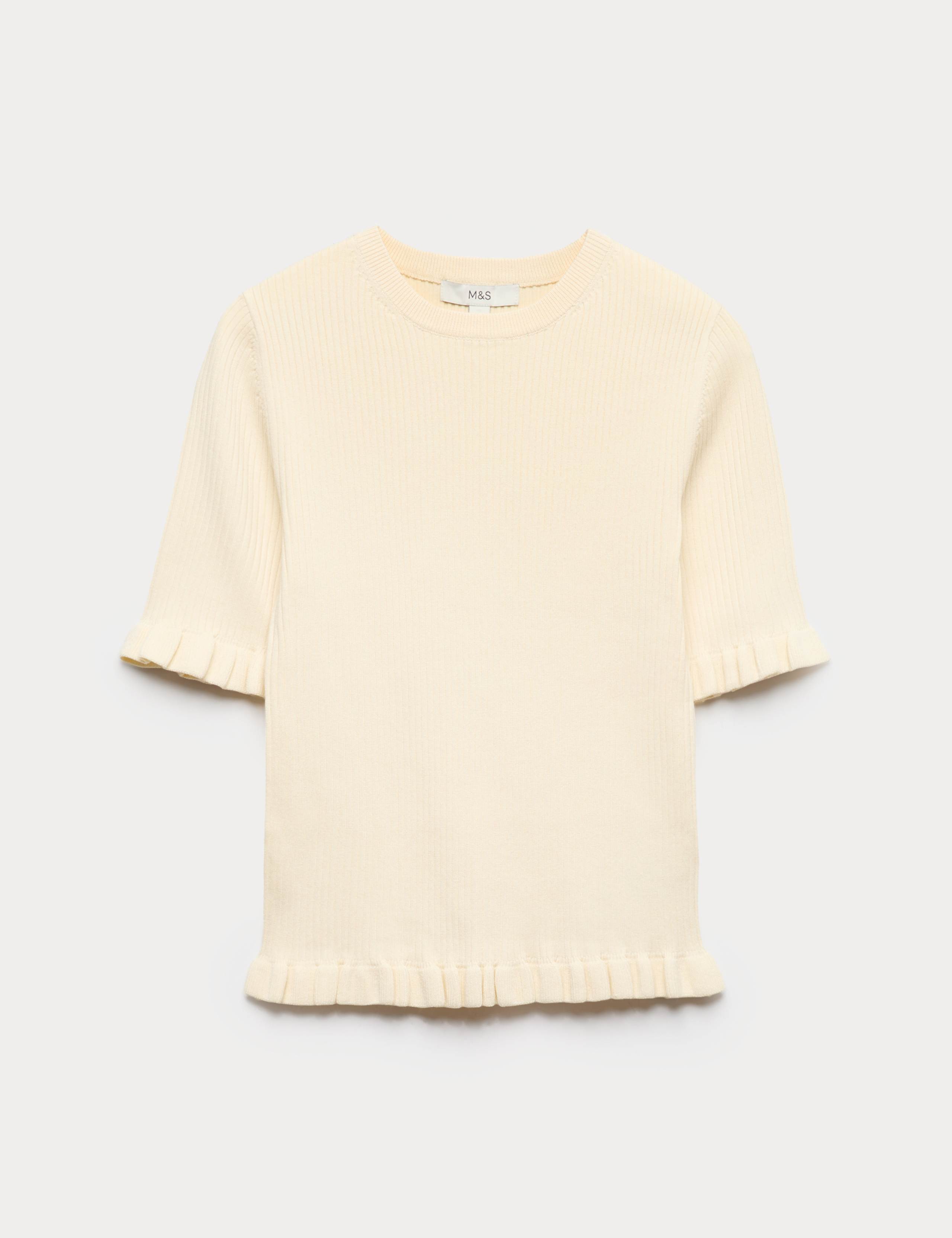 Ribbed Frill Detail Knitted Top