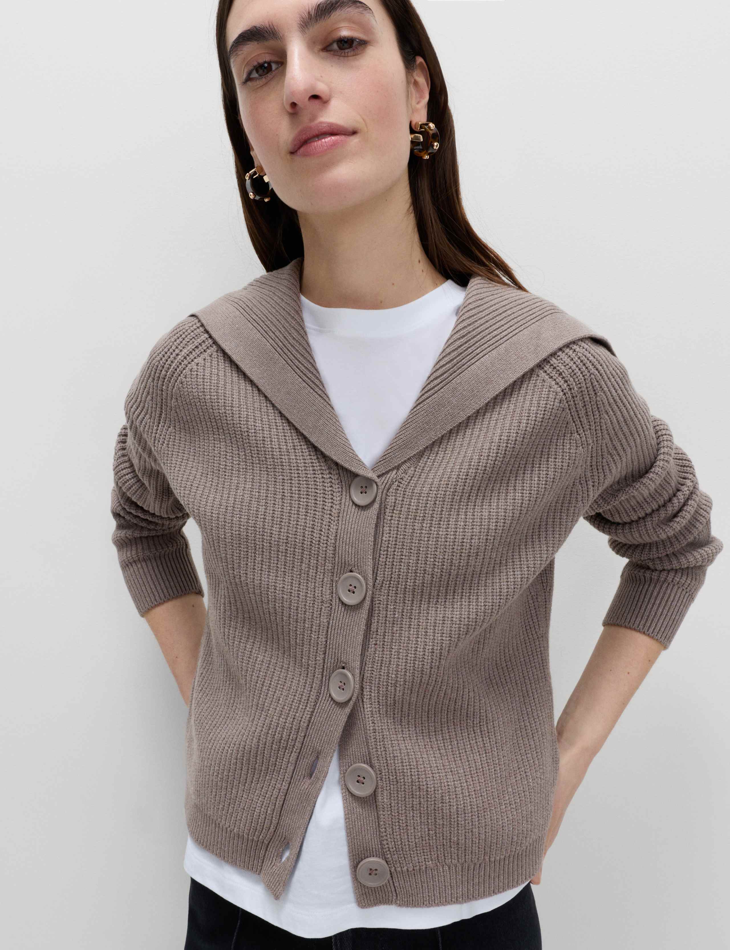 Collared V-Neck Button Through Cardigan