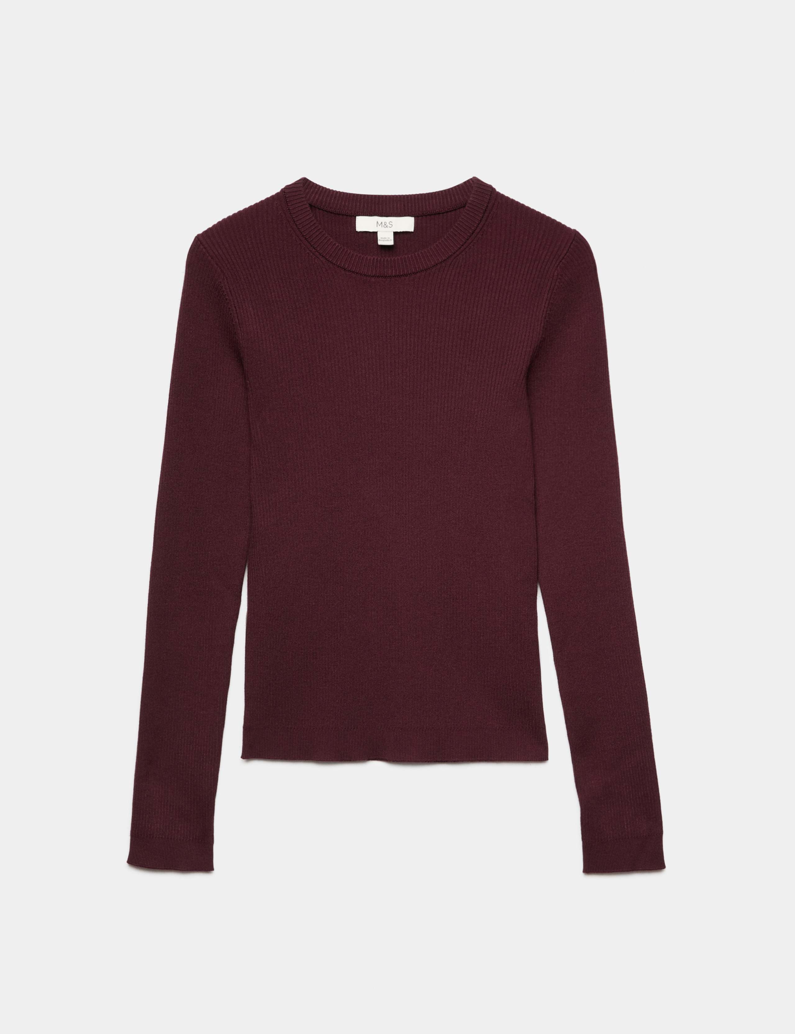 Ribbed Crew Neck Fitted Jumper